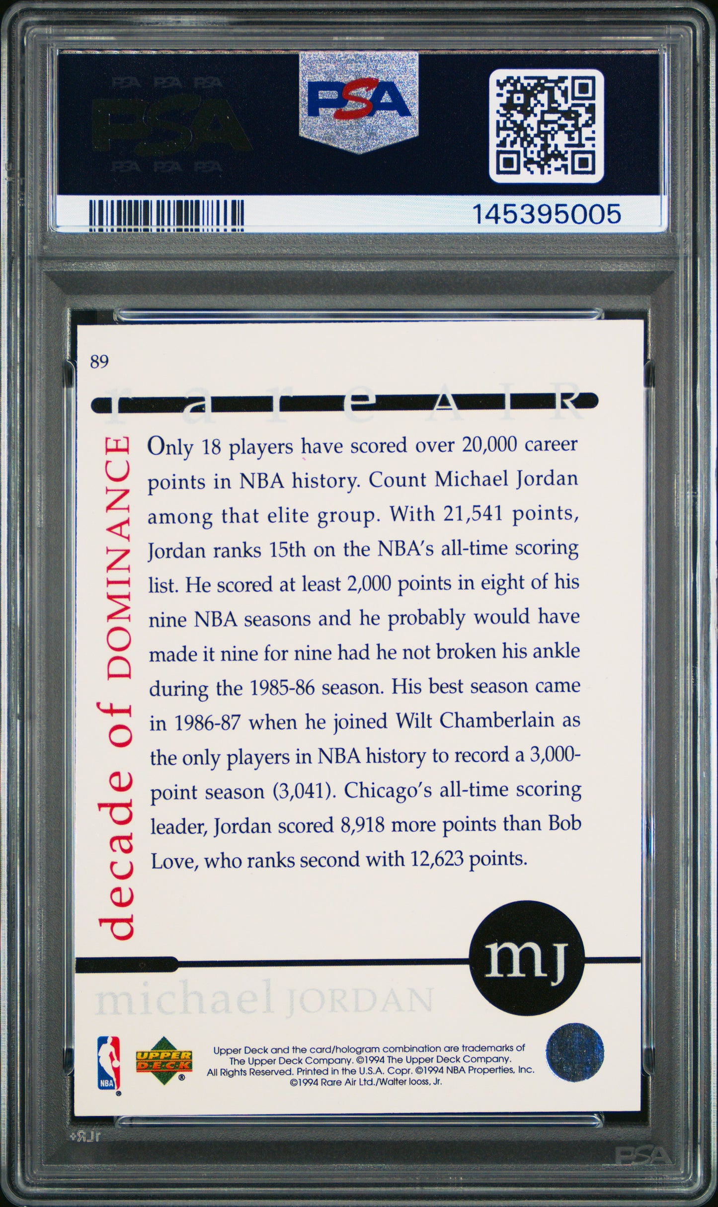 1994 Upper Deck Rare Air Michael Jordan (Menendez Bros. in background) #89 PSA 9