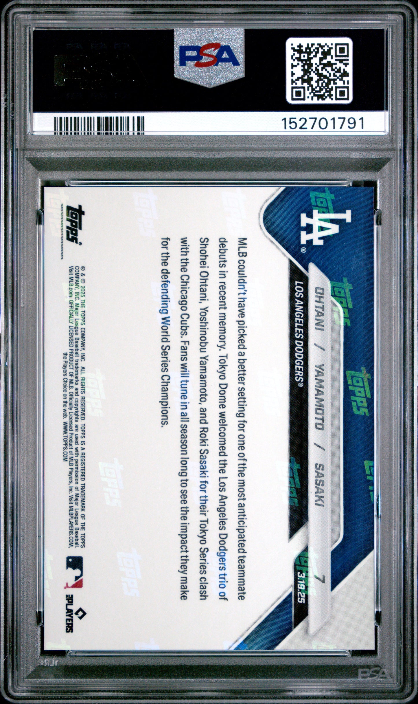 2025 Topps Now Ohtani Yamamoto Sasaki #7 PSA 10