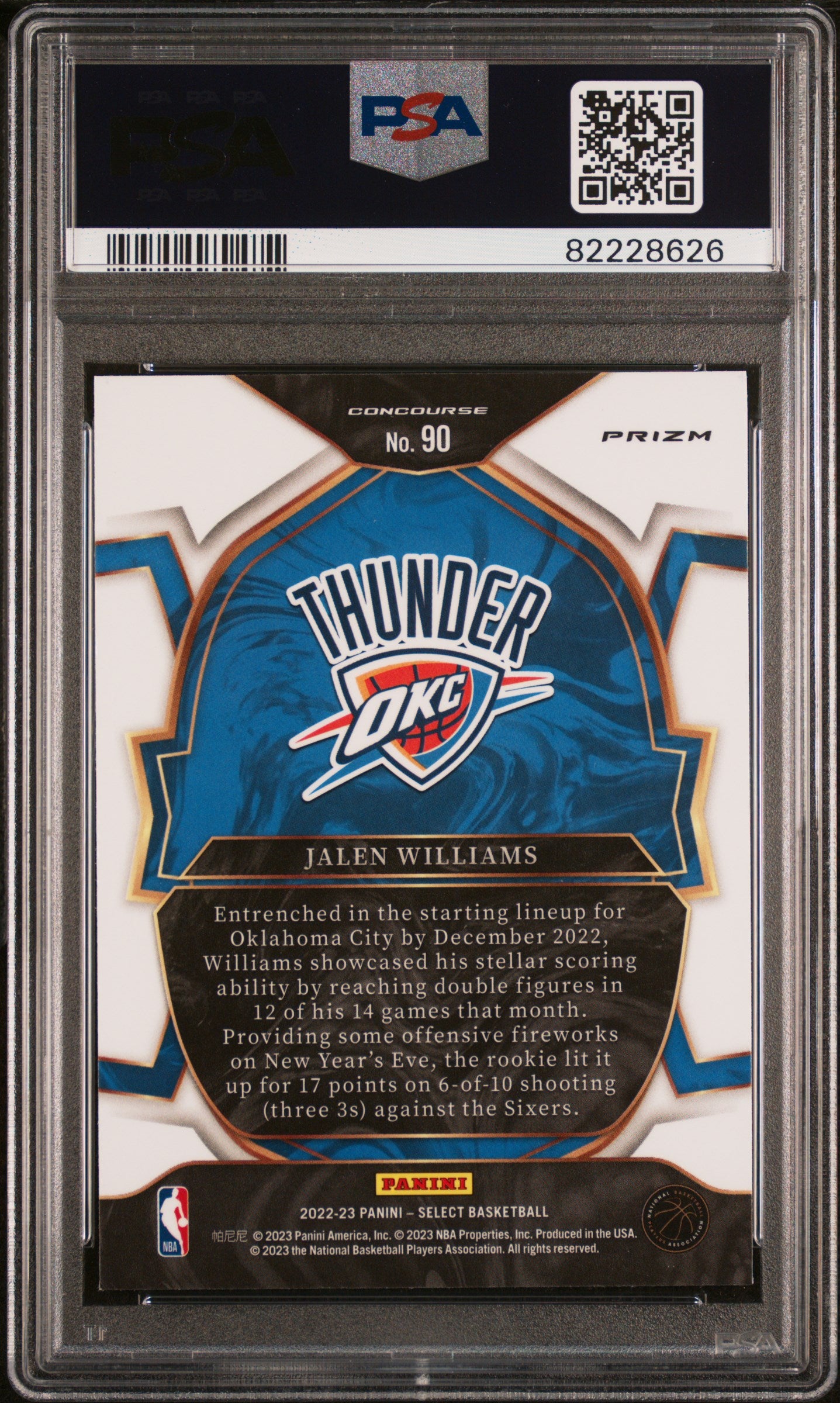 2022 Panini Select Jalen Williams #90 Silver RC PSA 10