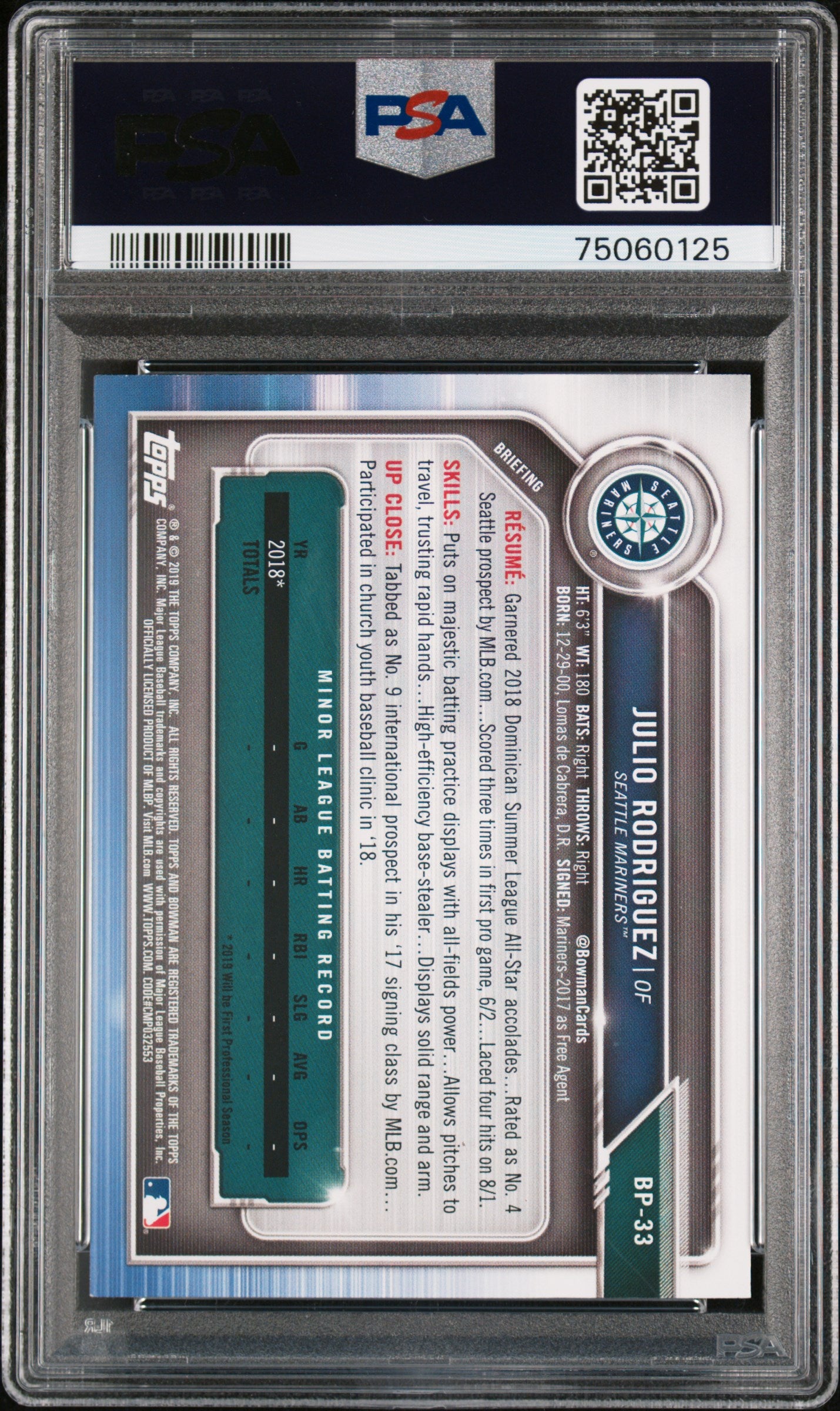 2019 Bowman Paper Prospects Julio Rodriguez #BP33 PSA 10