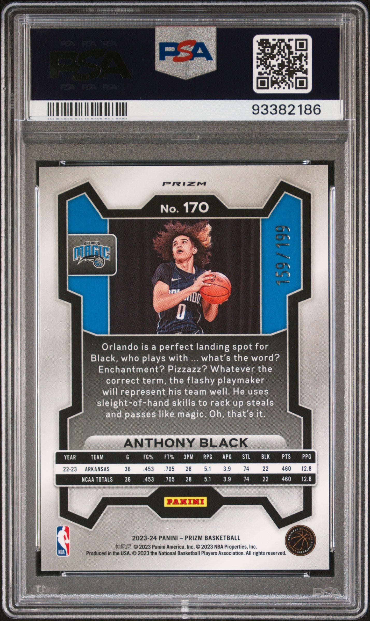 2023 Panini Prizm Anthony Black #170 Blue RC 159/199 PSA 10