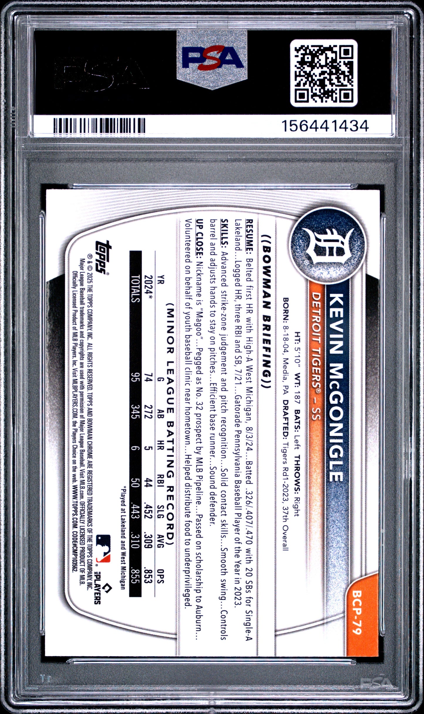 2025 Bowman Mega Box Chrome Prospects Kevin Mcgonigle #79 1st Bowman PSA 10
