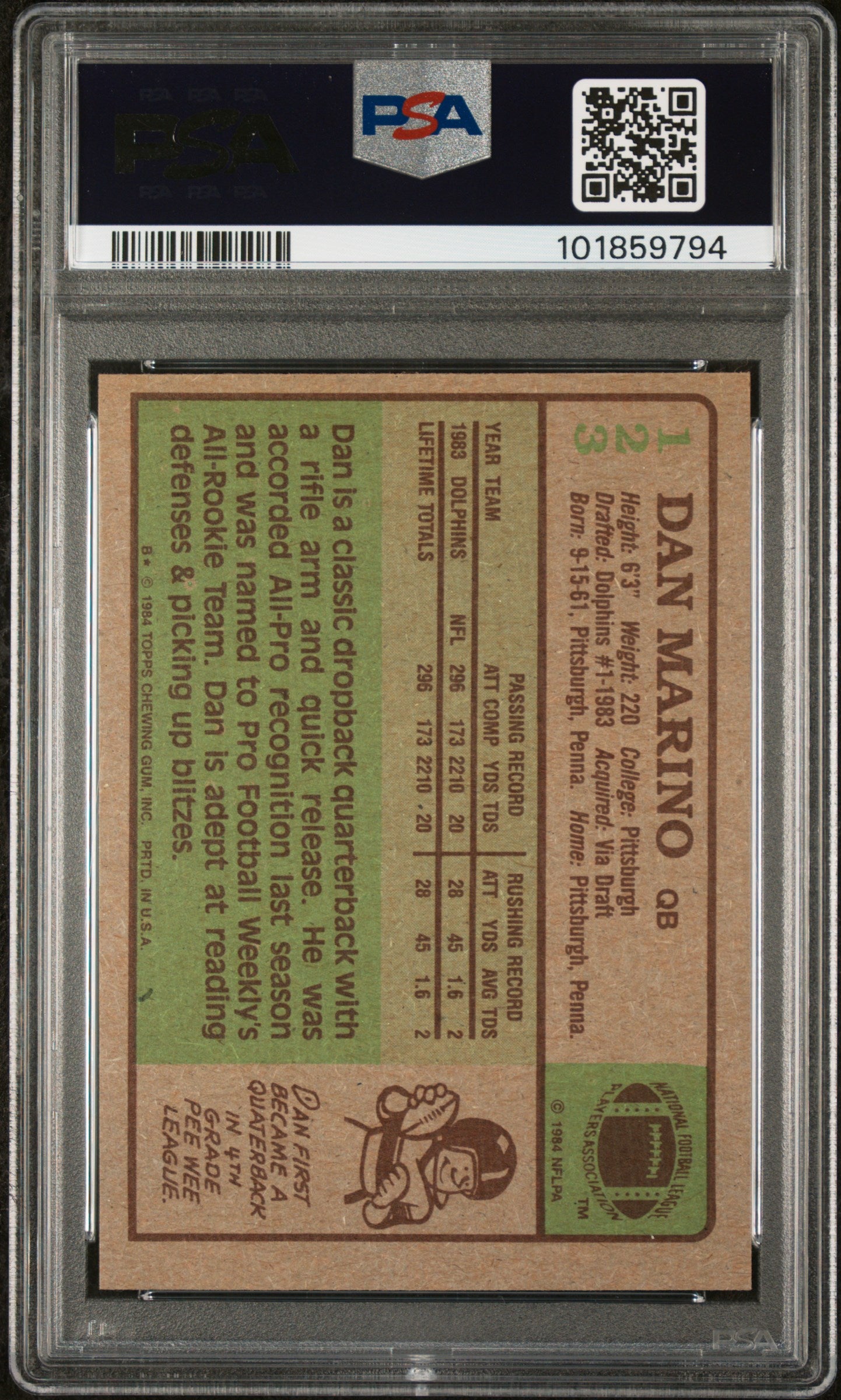 1984 Topps Dan Marino #123 RC PSA 8