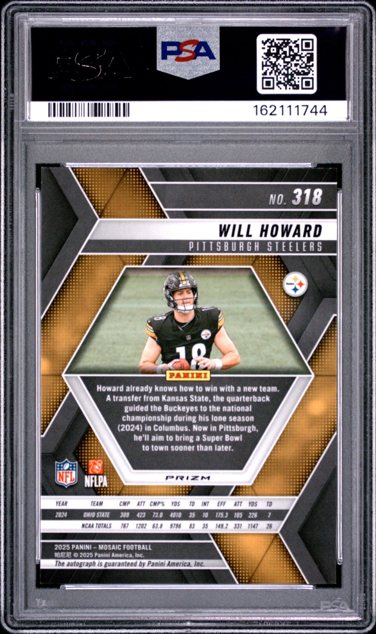 2025 Panini Mosaic Will Howard #318 Autograph Blue No Huddle PSA 10