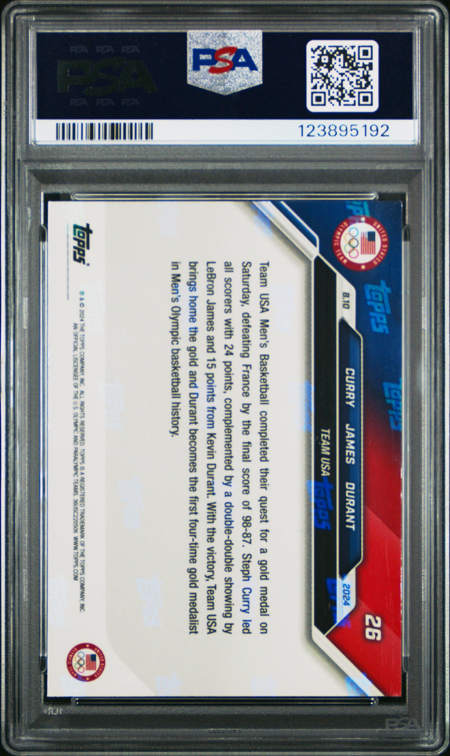 2024 Topps Now Olympic Games Durant Curry James #26 PSA 9