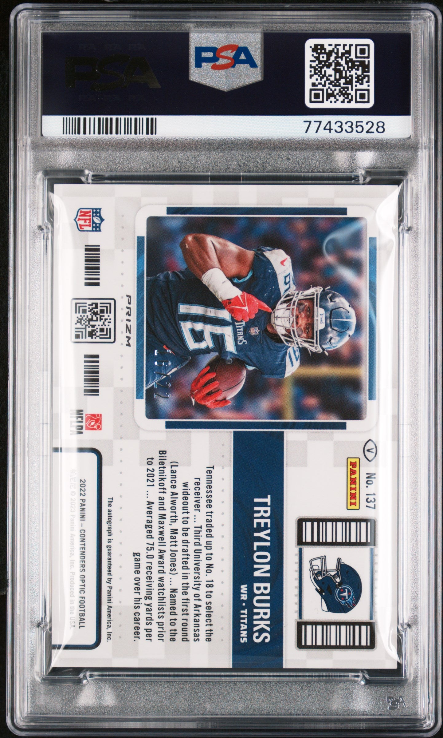 2022 Contenders Optic Treylon Burks Cracked Ice Auto JERSEY # MATCH 16/22 PSA 10