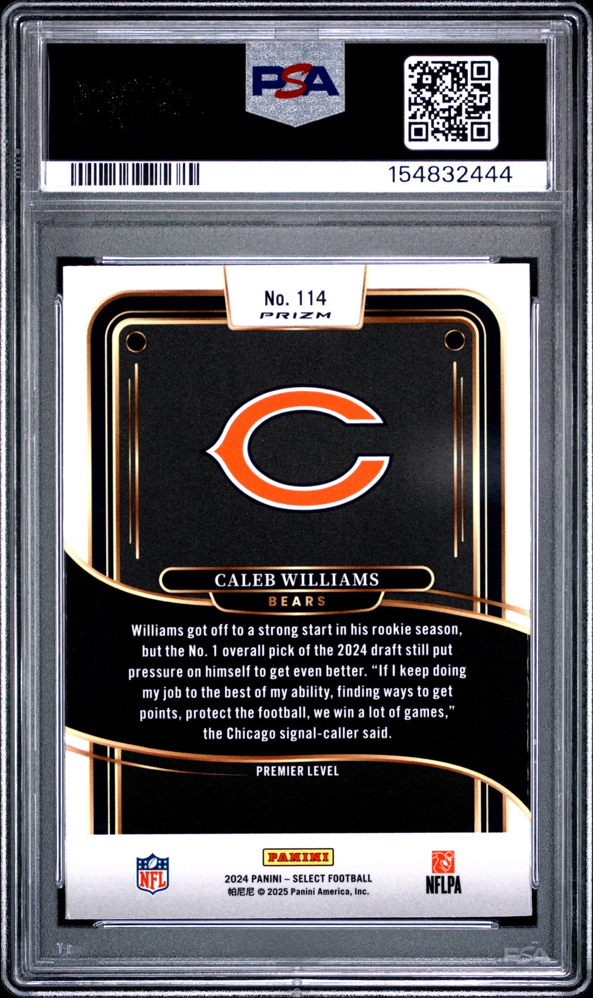 2024 Panini Select Caleb Williams #114 Red & Blue Shock RC PSA 9