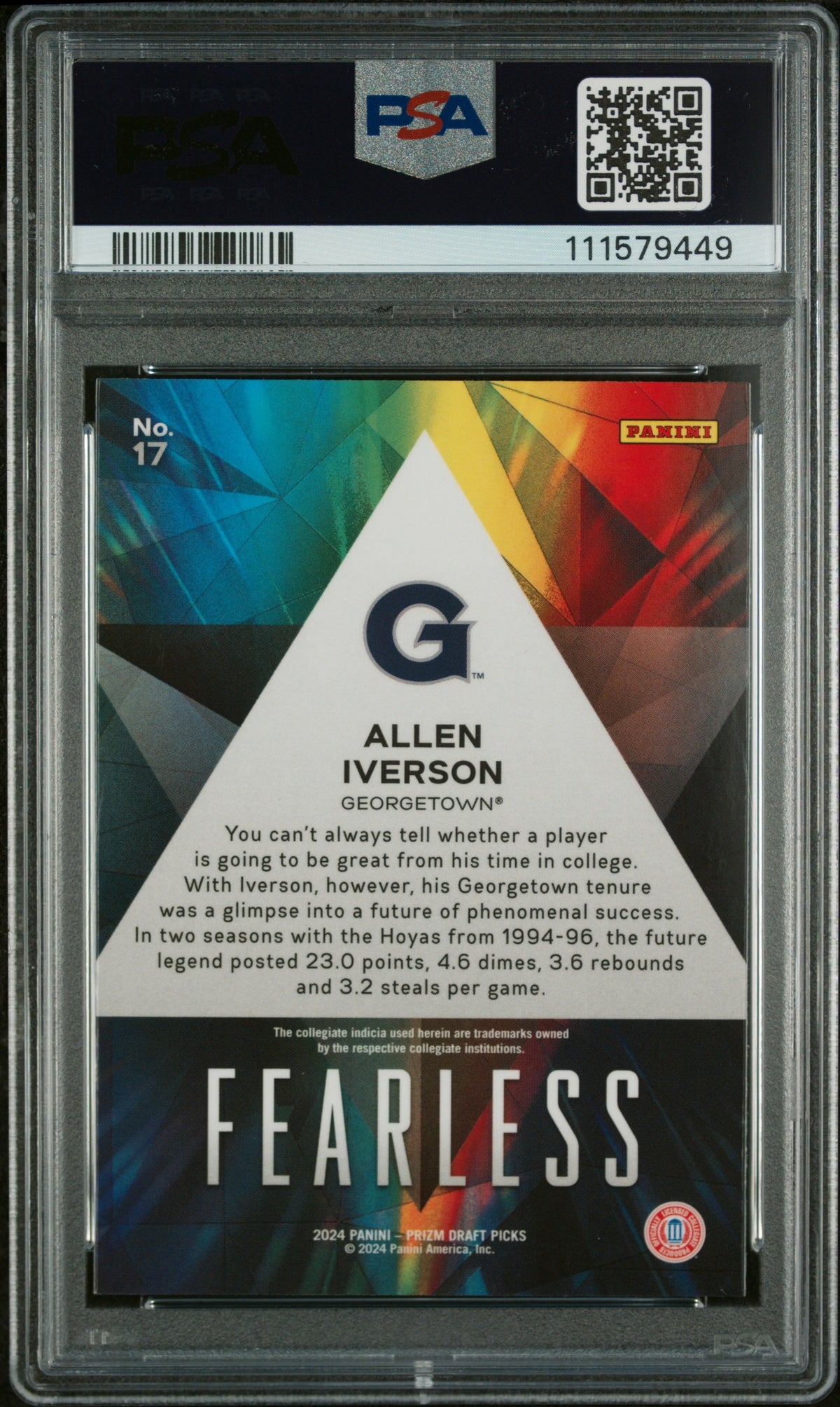 2024 Panini Prizm Draft Picks Fearless Allen Iverson #17 PSA 10