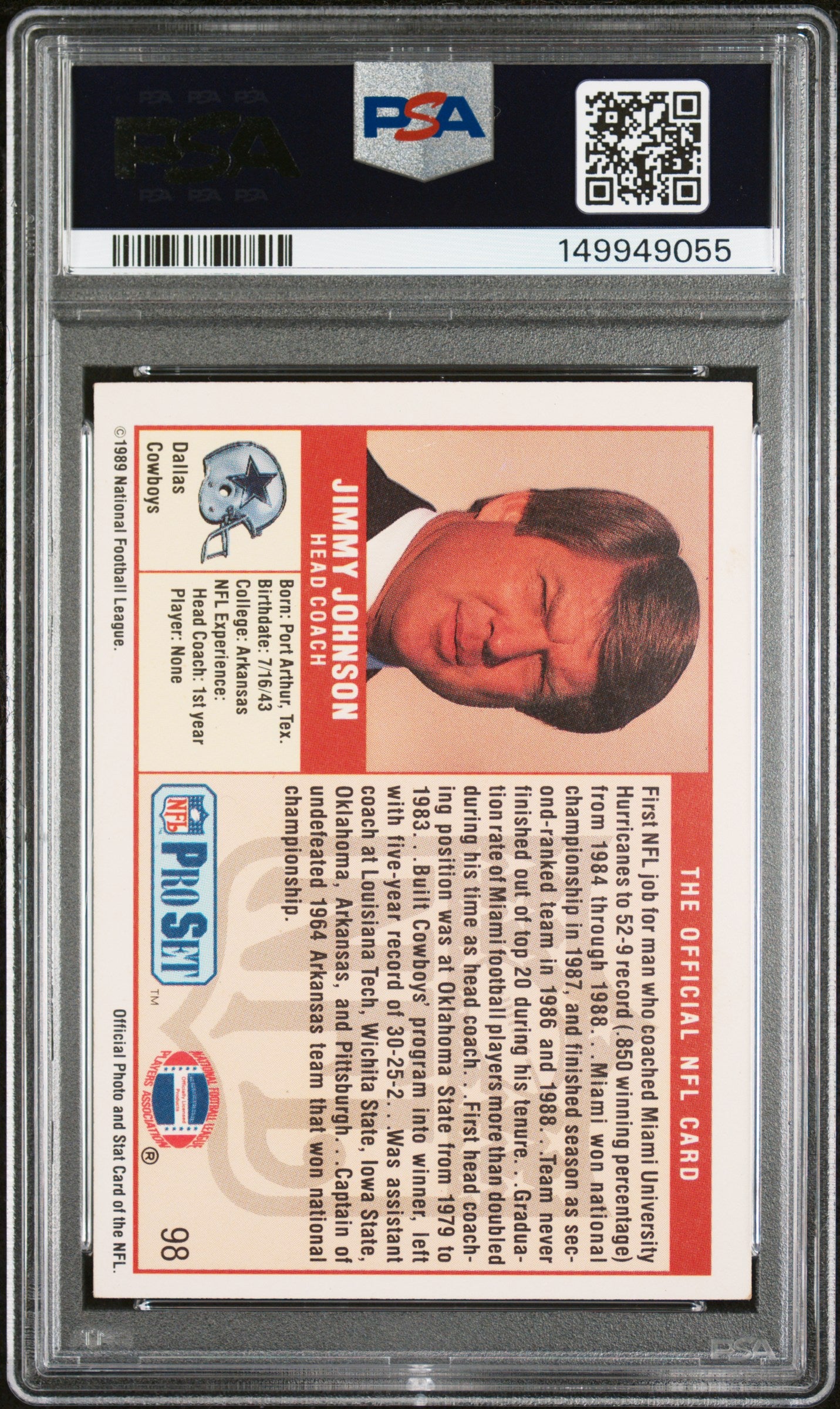 1989 Pro Set Jimmy Johnson #98 PSA A Auto A