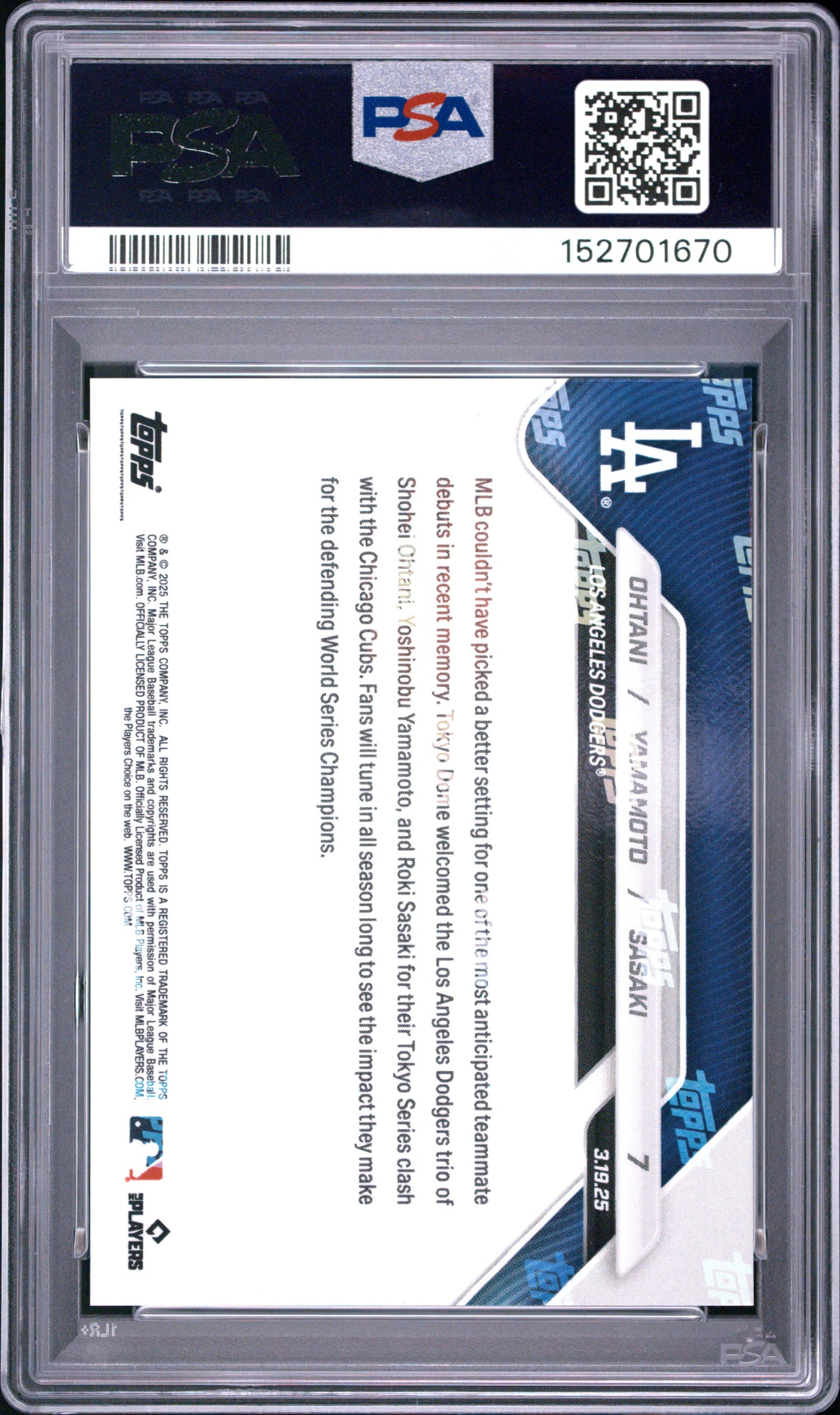 2025 Topps Now Ohtani Yamamoto Sasaki #7 PSA 10