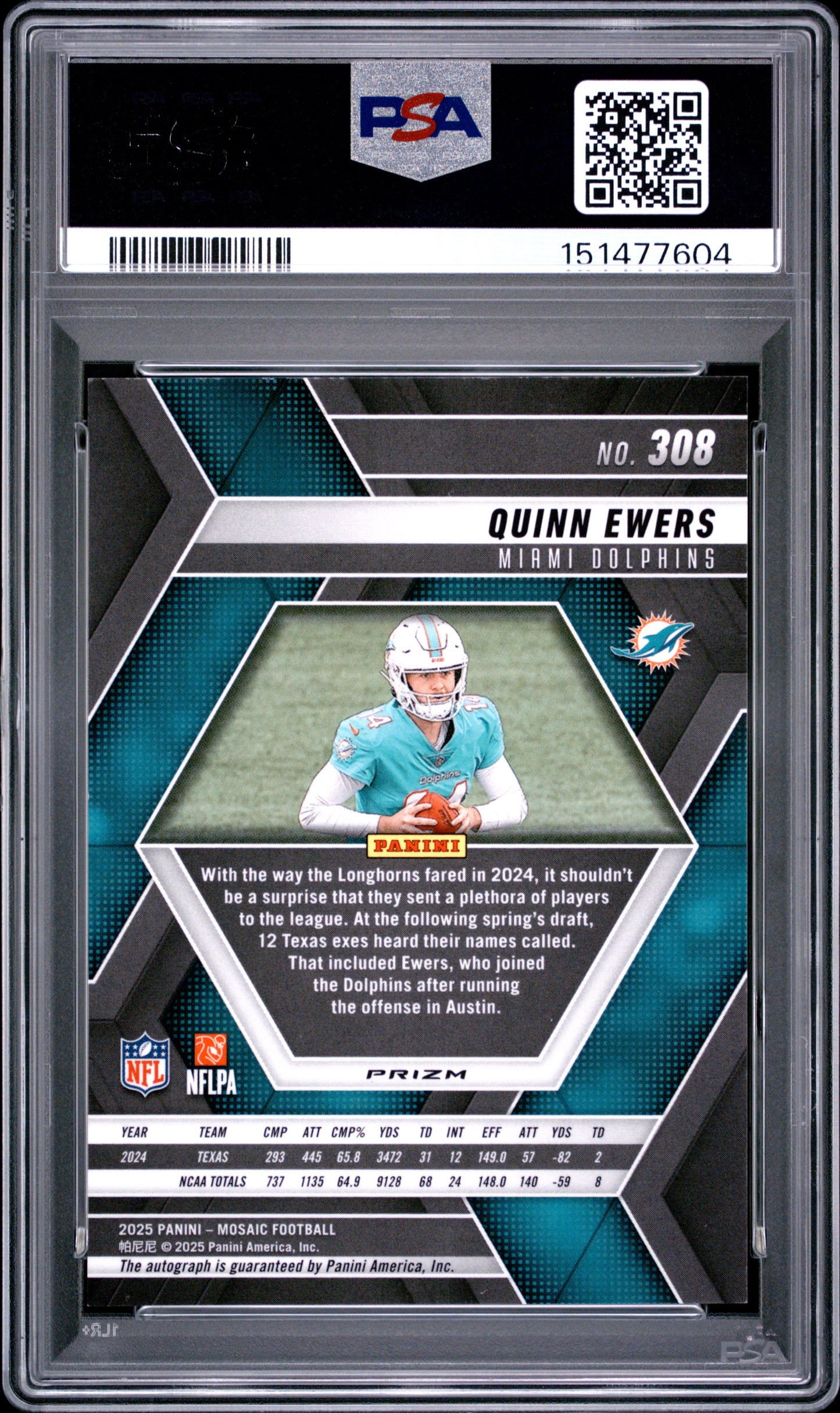 2025 Panini Mosaic Quinn Ewers #308 Autograph PSA 8