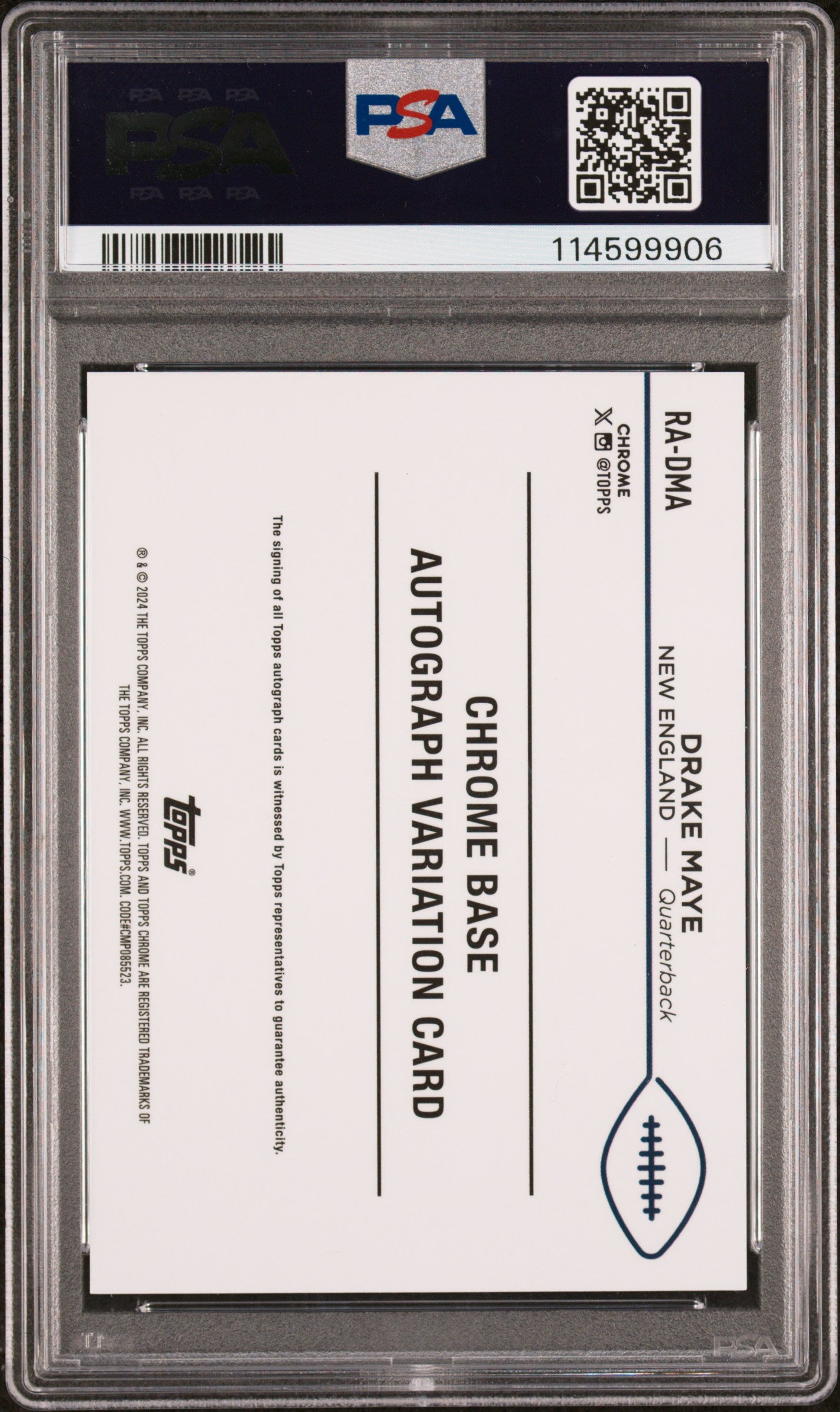 2024 Topps Chrome Rookie Autograph Drake Maye #RADMA Aqua Sonar 106/199 PSA 10