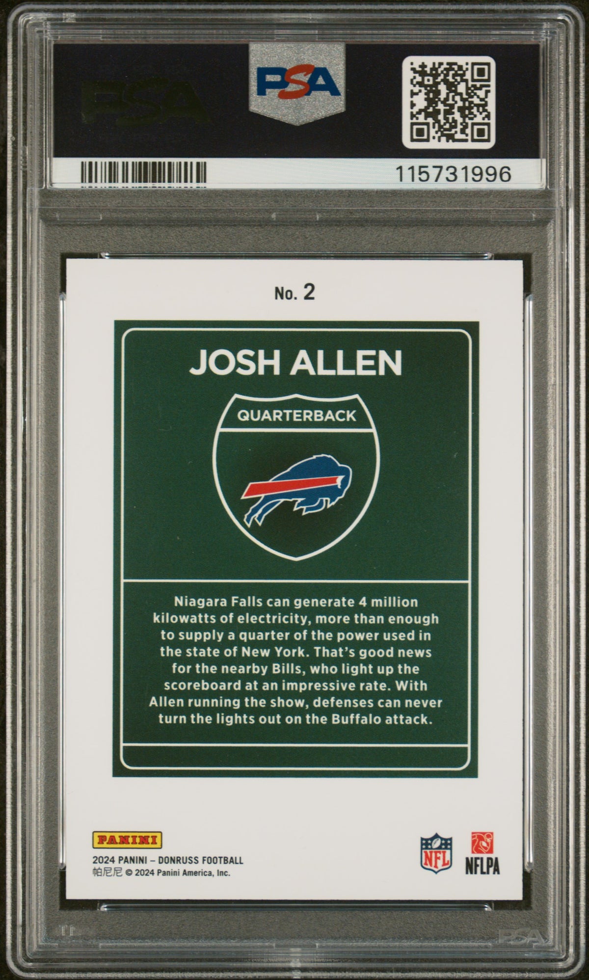 2024 Panini Donruss Downtown! Josh Allen #2 PSA 9