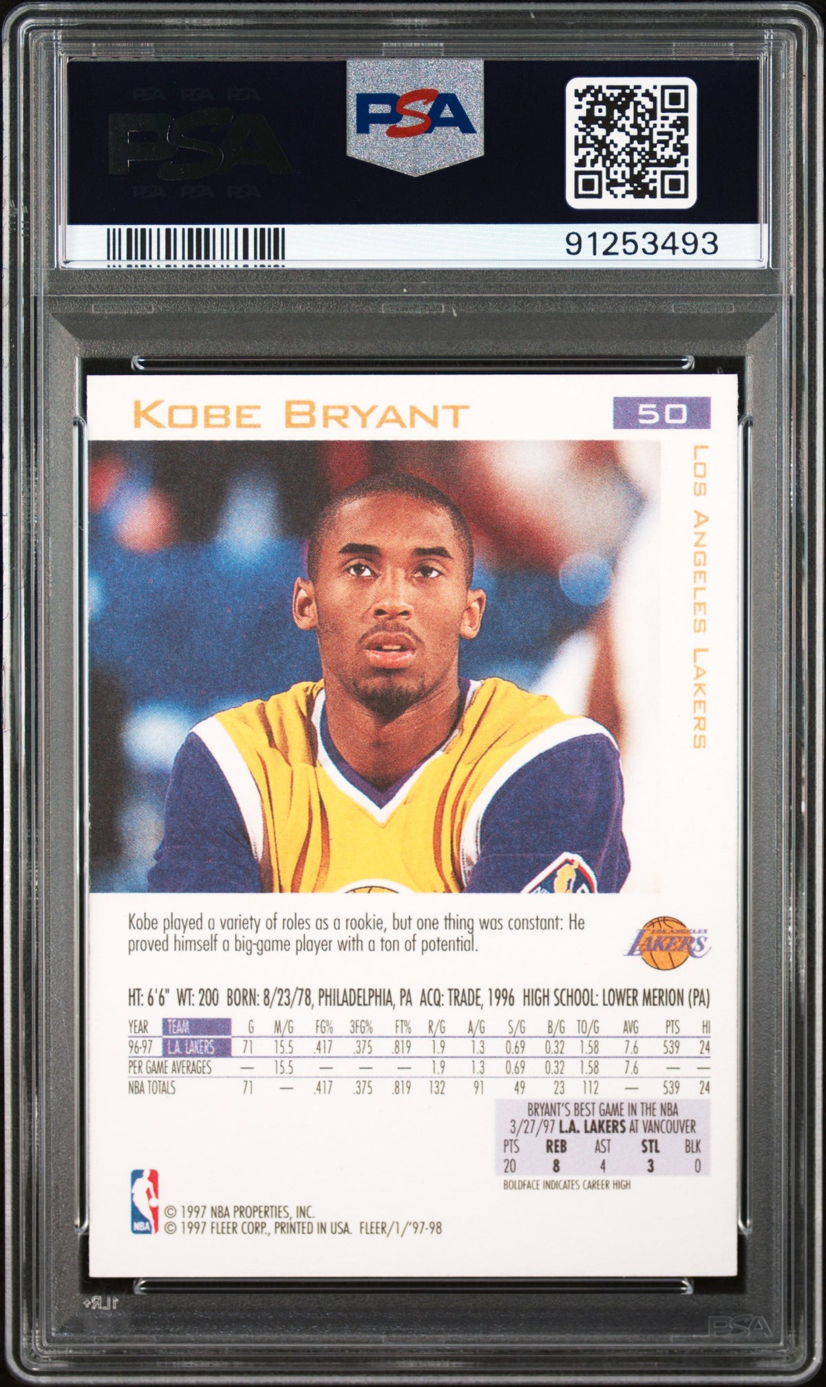 1997 Fleer Kobe Bryant #50 PSA 10