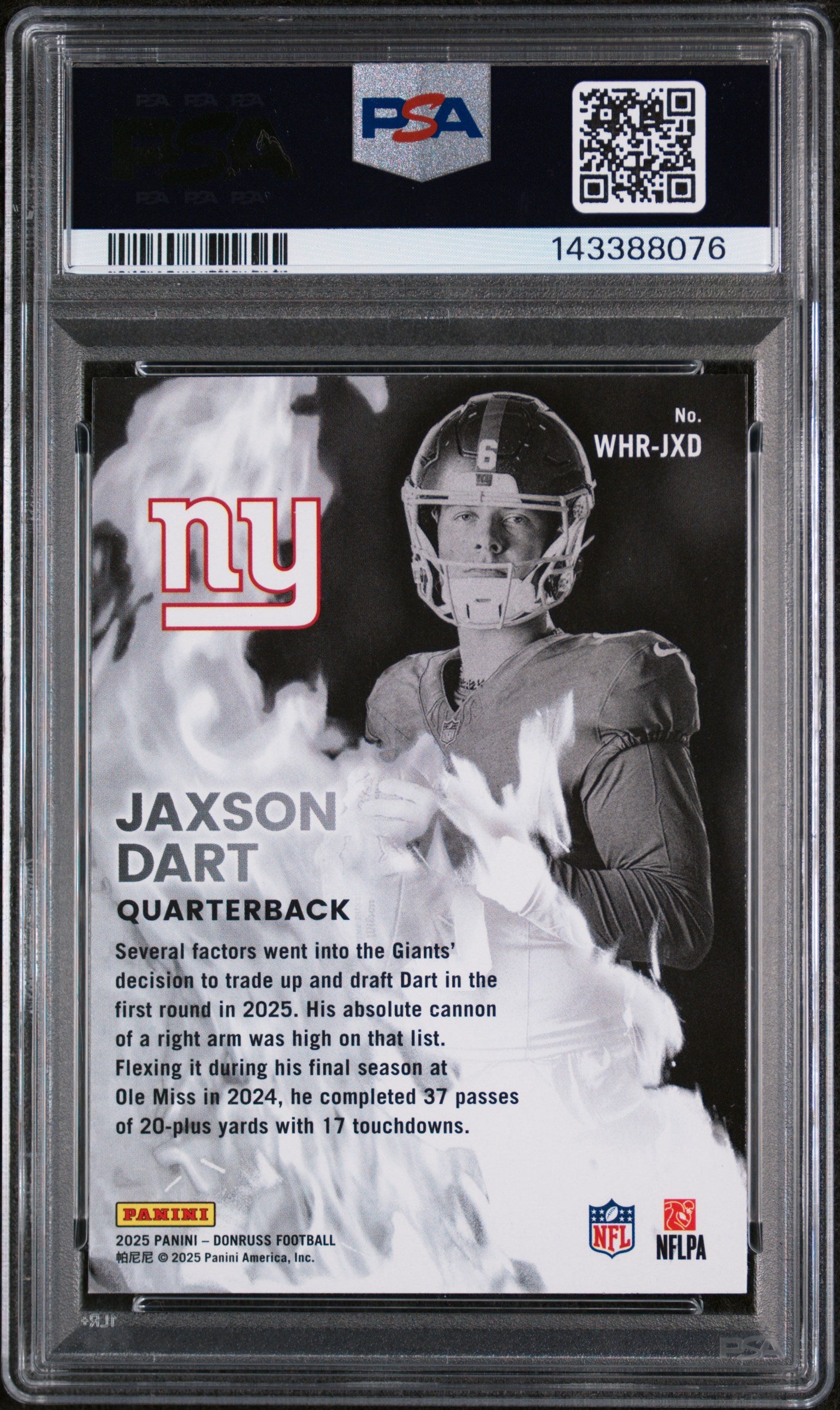 2025 Panini Donruss White Hot Rookies Jaxson Dart #WHR-JXD PSA 9
