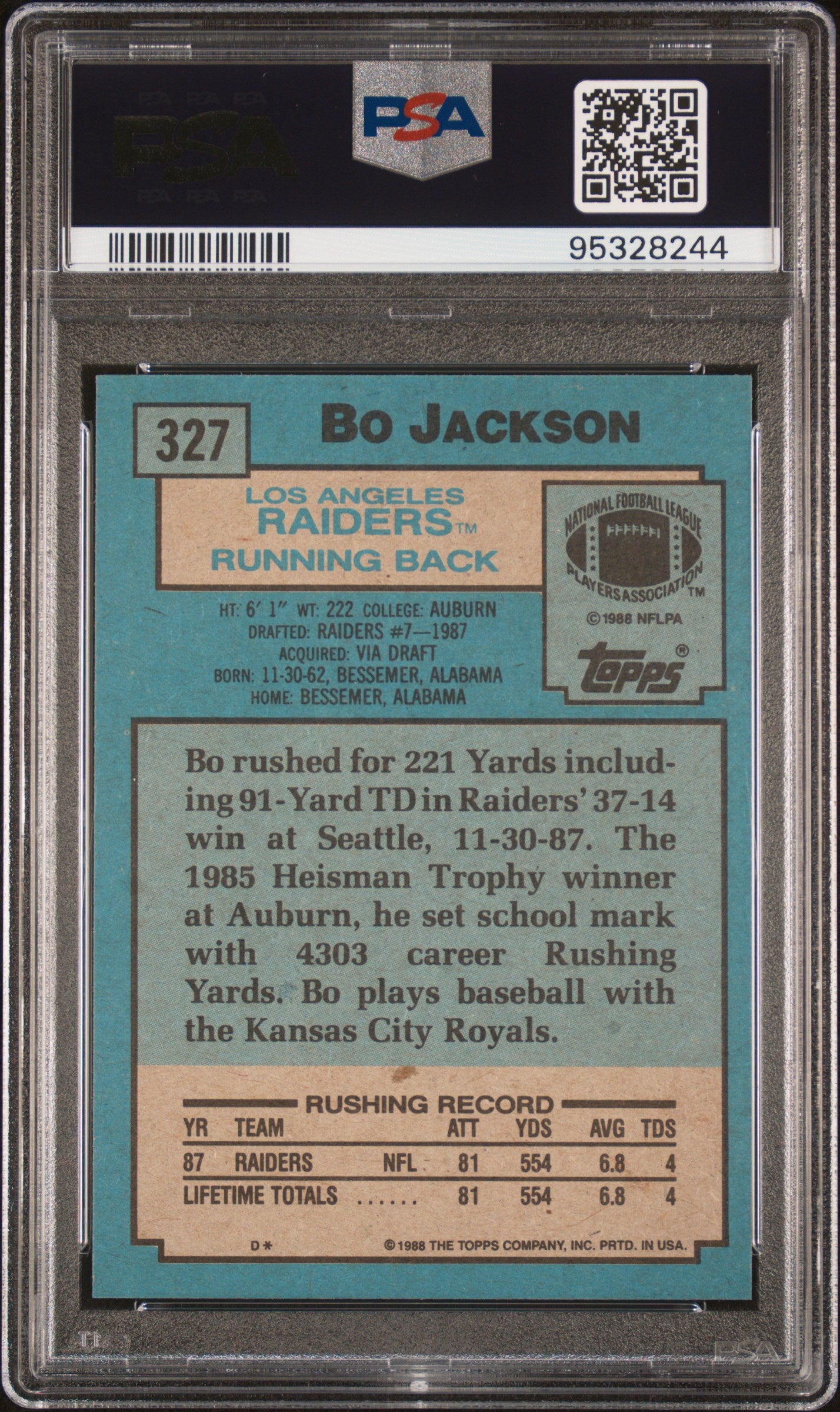 1988 Topps Bo Jackson #327 RC PSA 9