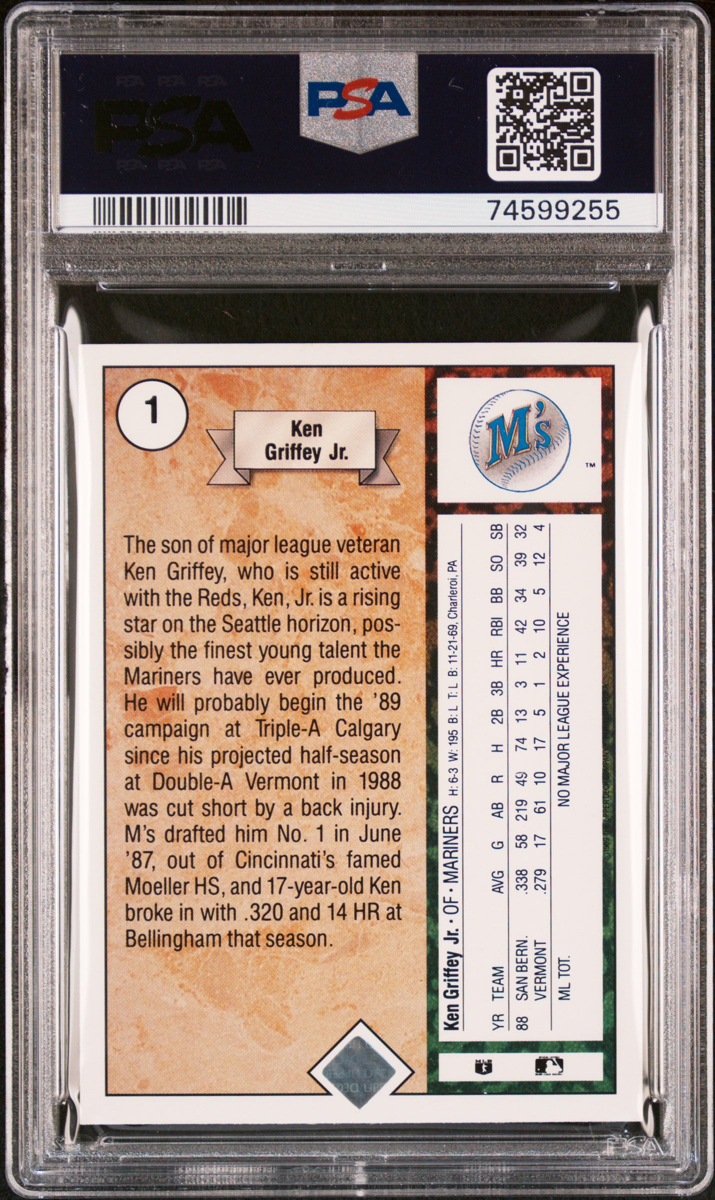 1989 Upper Deck Ken Griffey Jr. #1 Star Rookie PSA 7