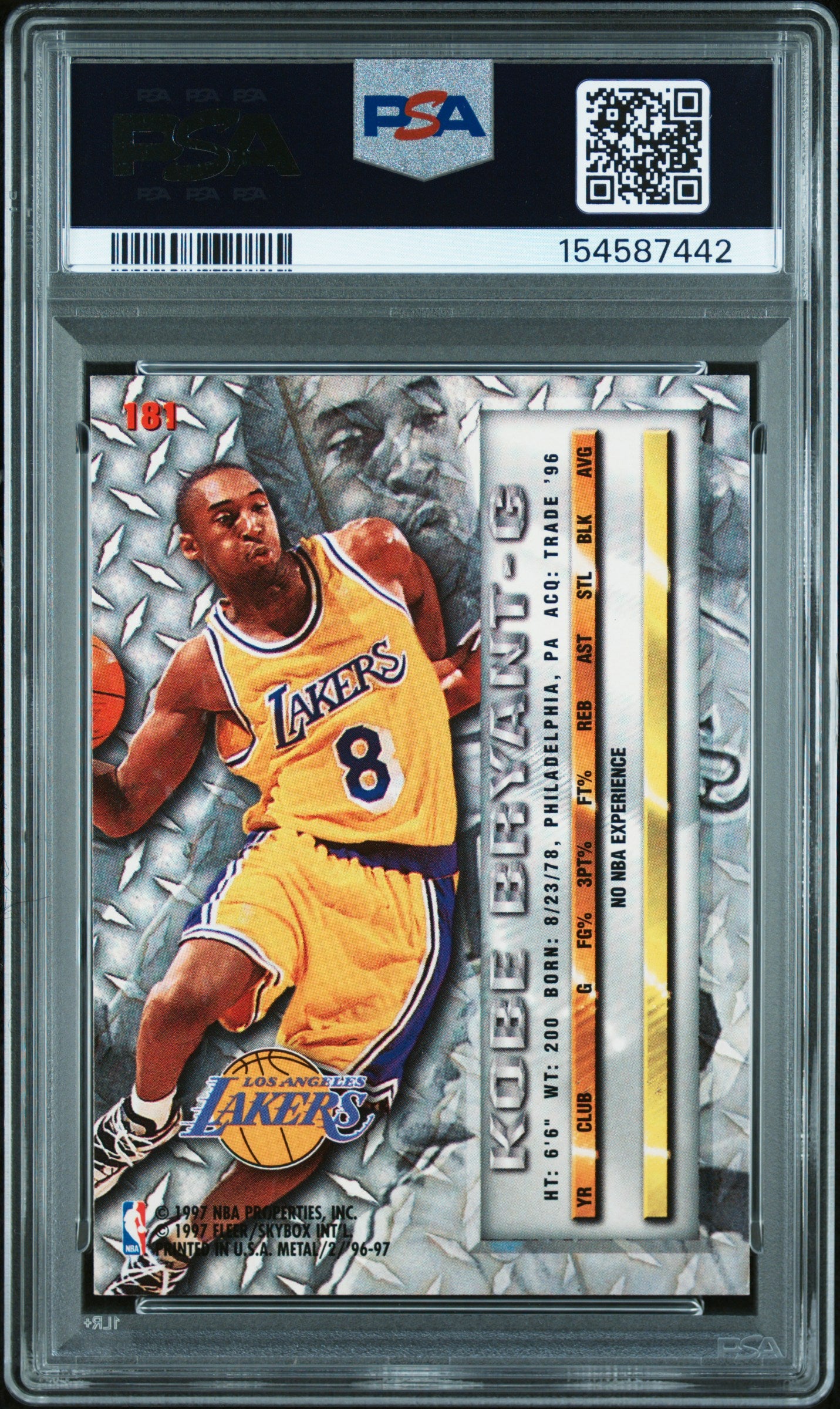 1996 Fleer Metal Kobe Bryant #181 RC PSA 7