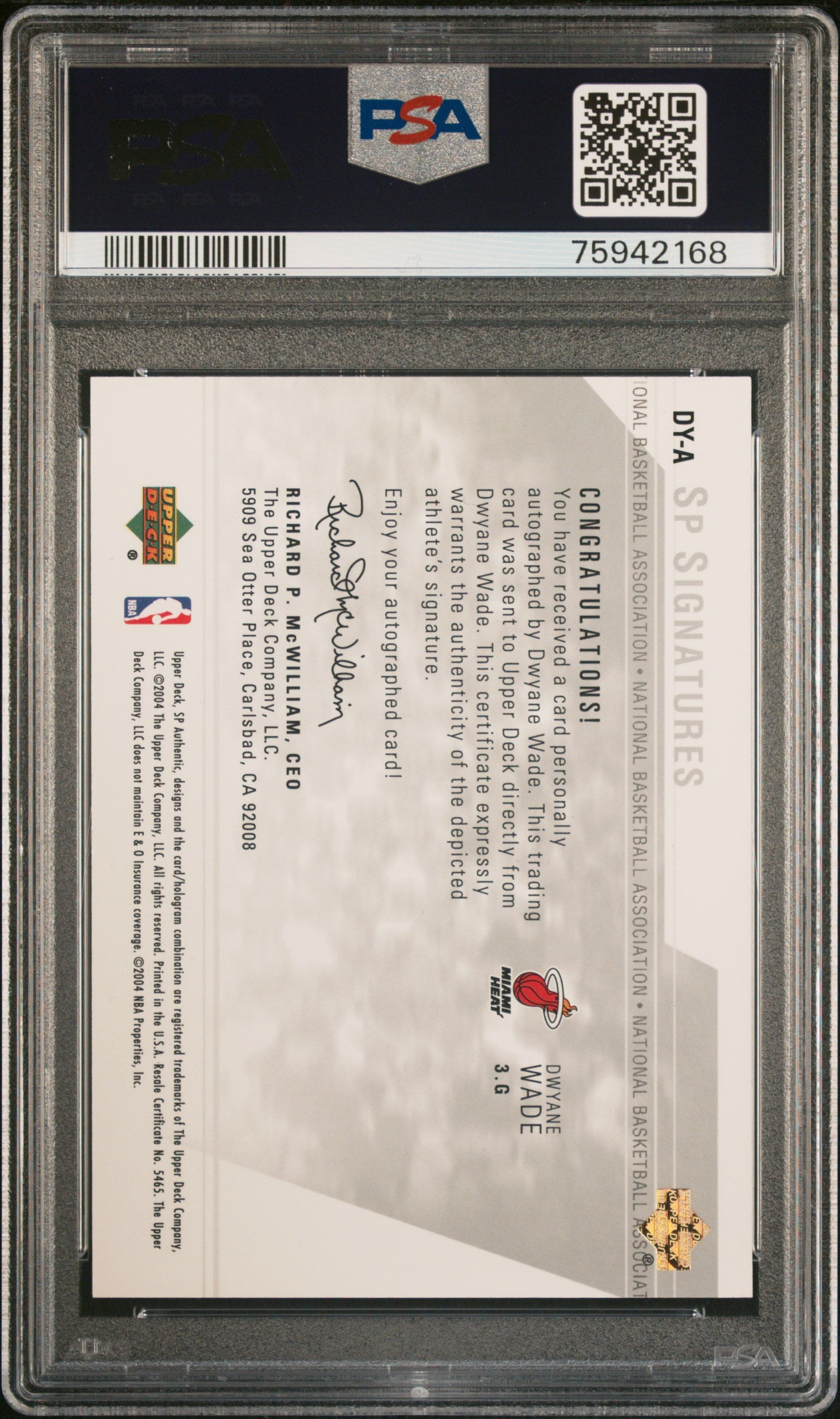 2003 SP Authentic SP Signatures Dwyane Wade #DY-A PSA 9