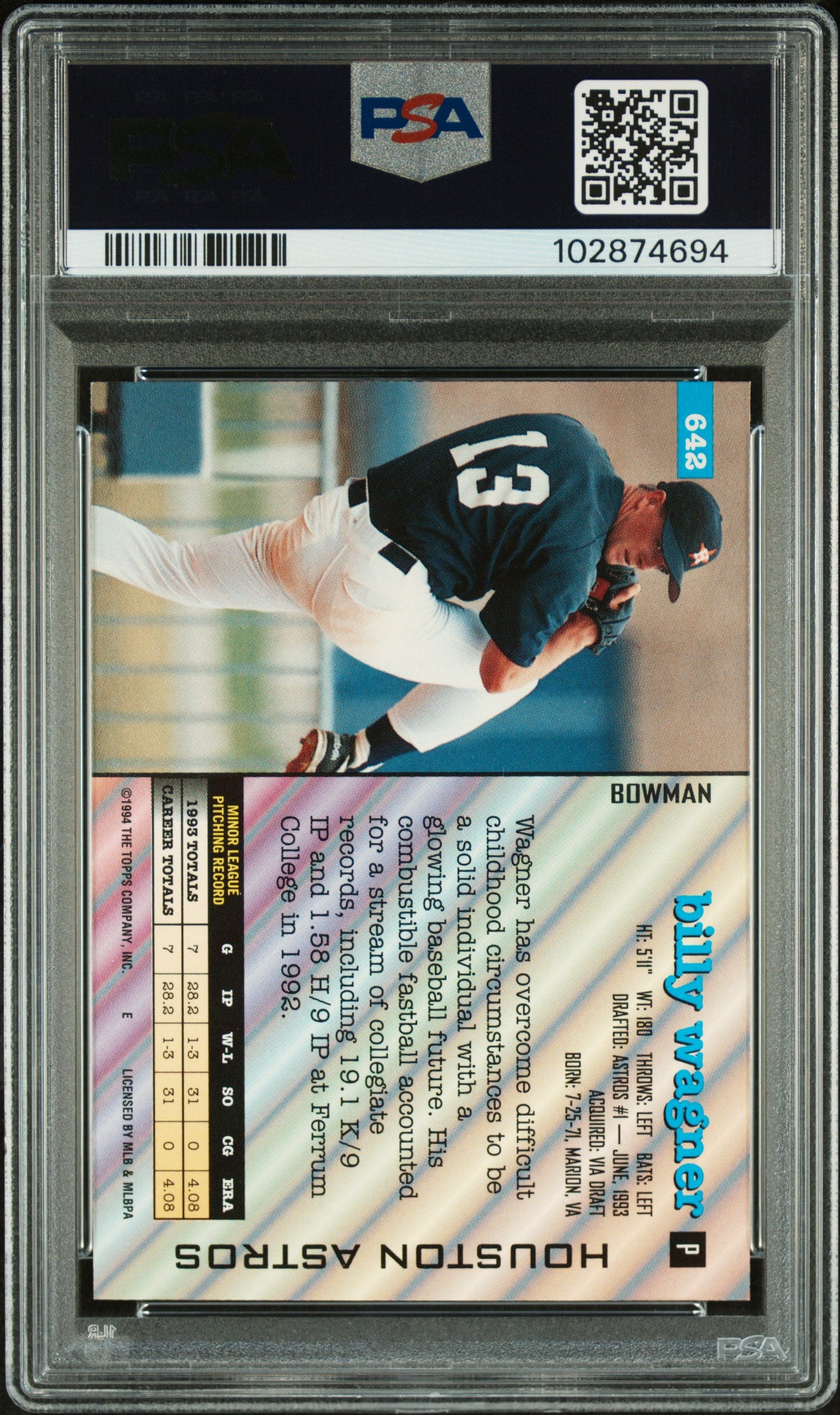 1994 Bowman Billy Wagner #642 PSA 9