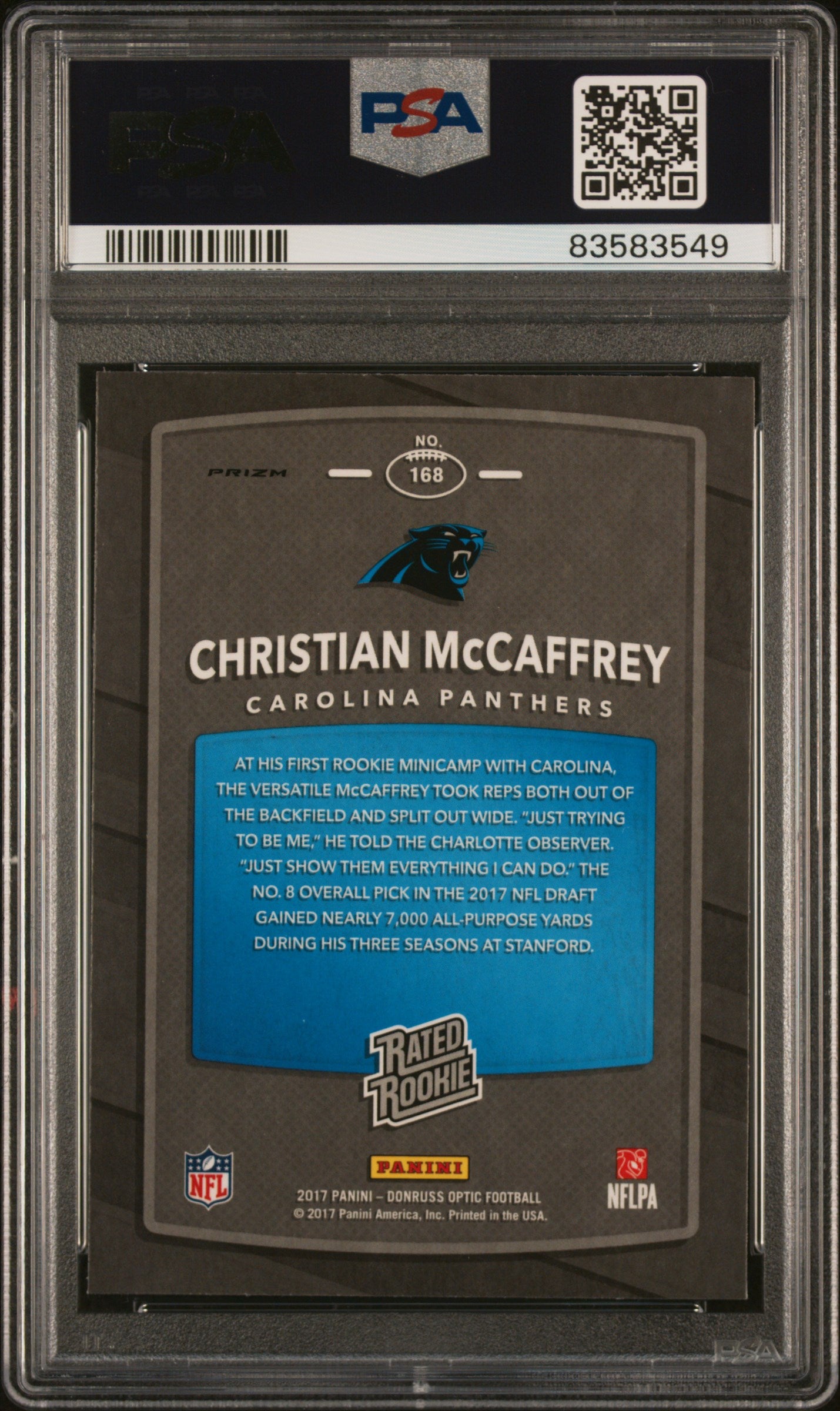 2017 Donruss Optic Rated Rookie Christian McCaffrey #168 Red Yellow PSA 10