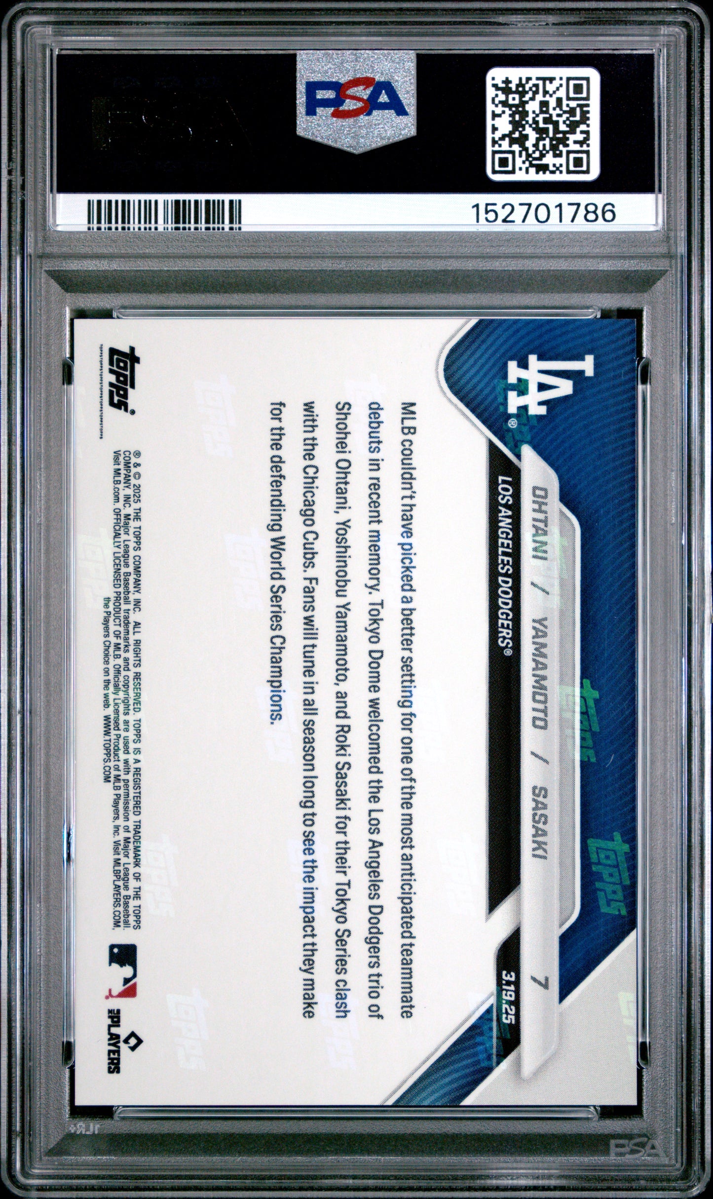 2025 Topps Now Ohtani Yamamoto Sasaki #7 PSA 10