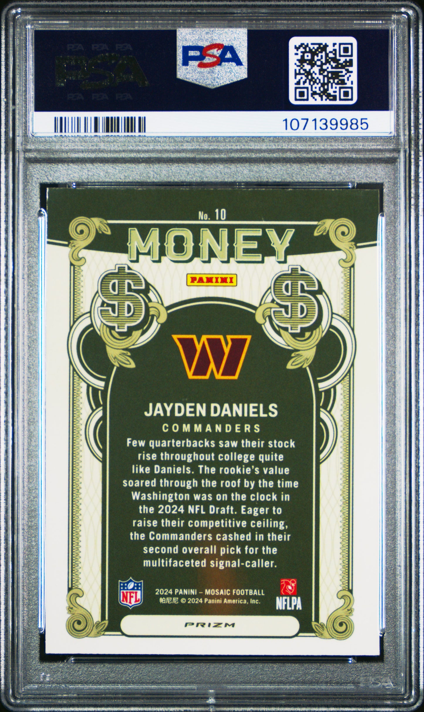 2024 Panini Mosaic Money Jayden Daniels #10 RC PSA 10