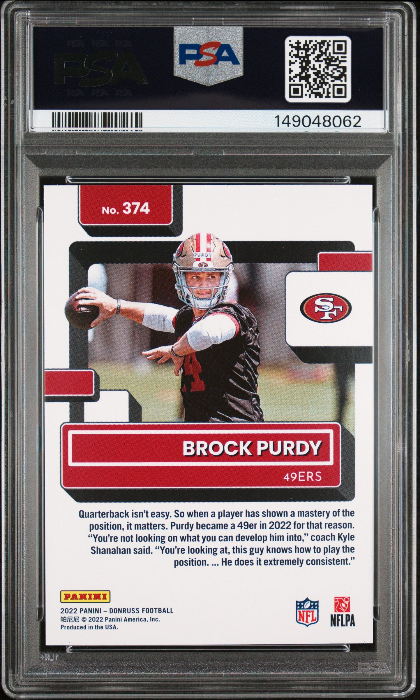 2022 Panini Donruss Brock Purdy #374 PSA 9