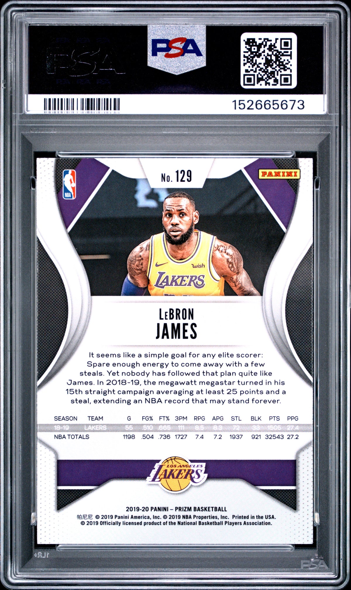 2019 Panini Prizm LeBron James #129 PSA 10