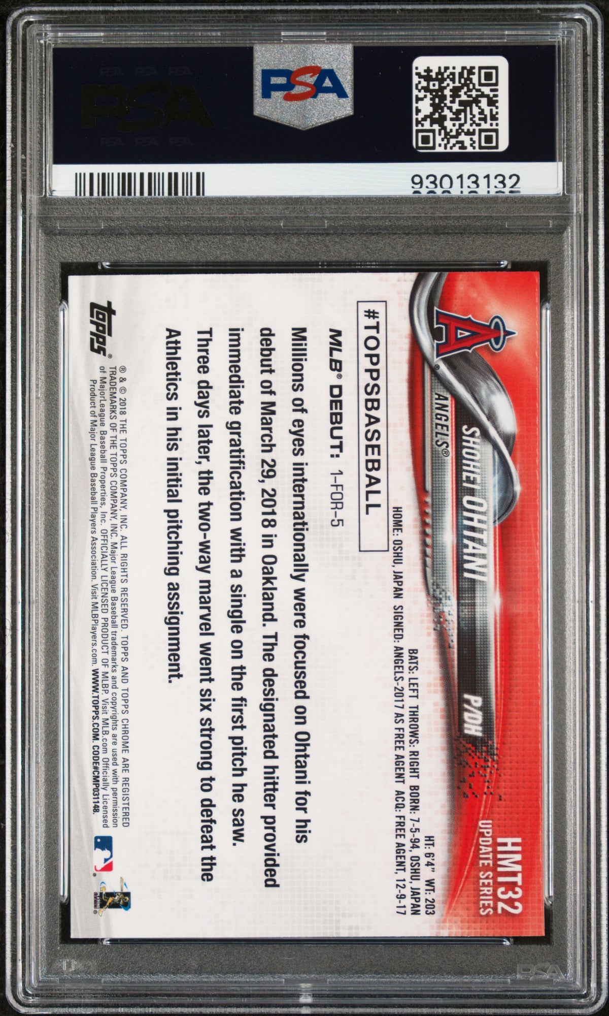 2018 Topps Chrome Update Shohei Ohtani #HMT32 RC PSA 10