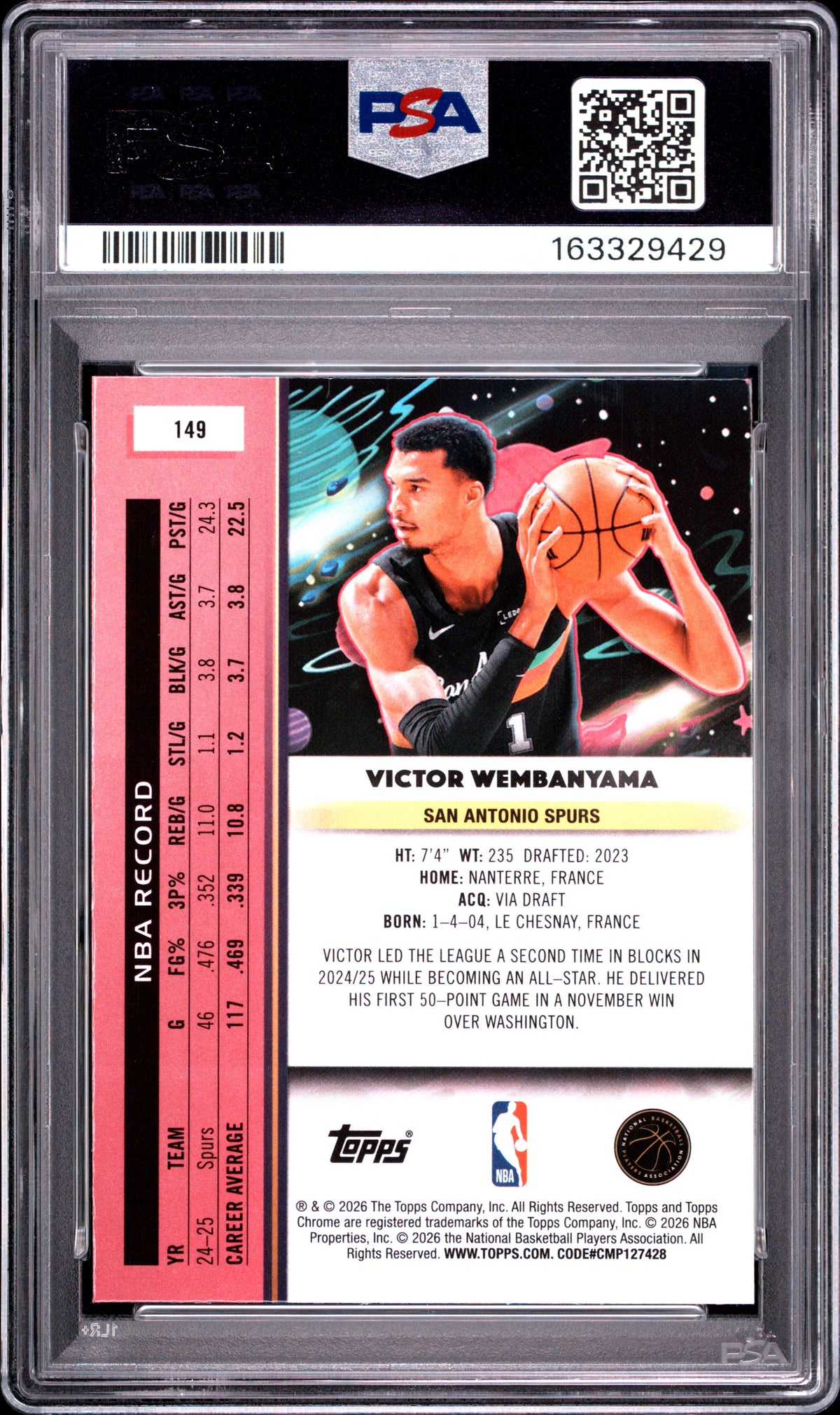 2025 Topps Cosmic Chrome Victor Wembanyama #149 Blue Moon 21/99 PSA 9