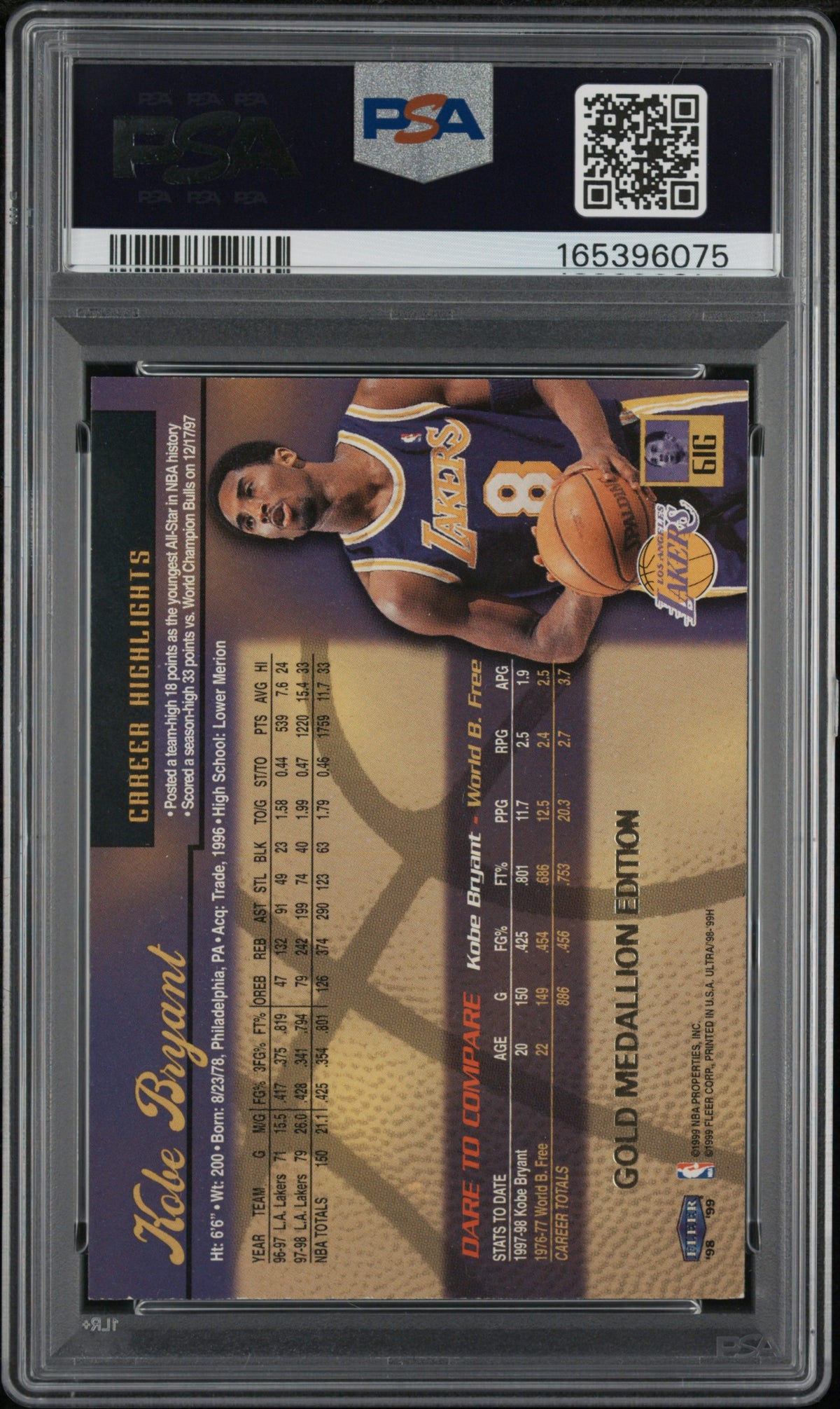 1998 Fleer Ultra Kobe Bryant #61G Gold Medallion PSA 7