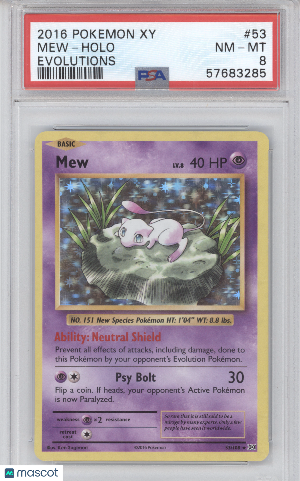 2016 Pokemon XY Evolutions Mew Holo PSA 8 #53/108