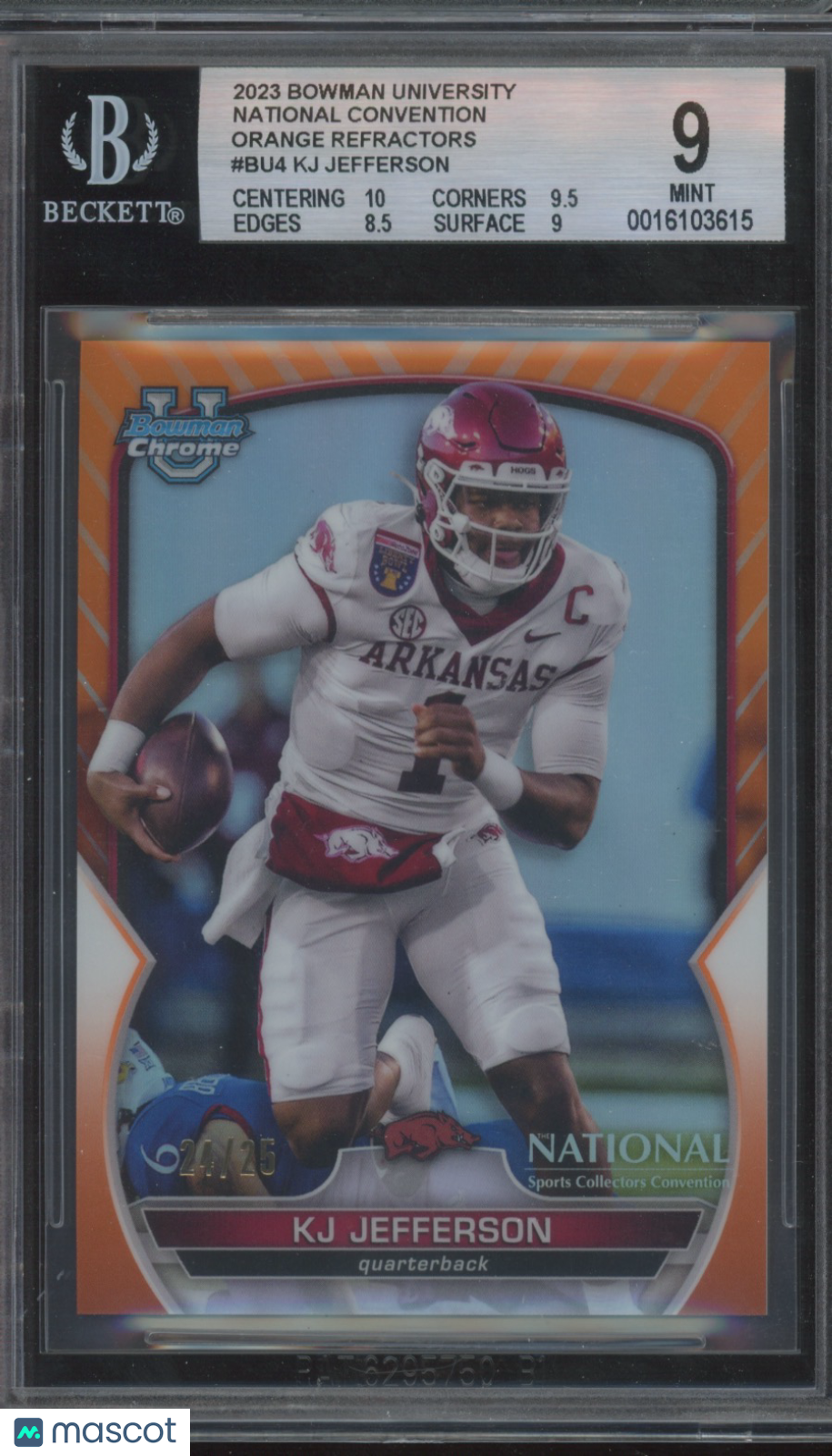 2023 Bowman Chrome University National Convention Orange Refractors KJ Jefferson #BU4 BGS 9