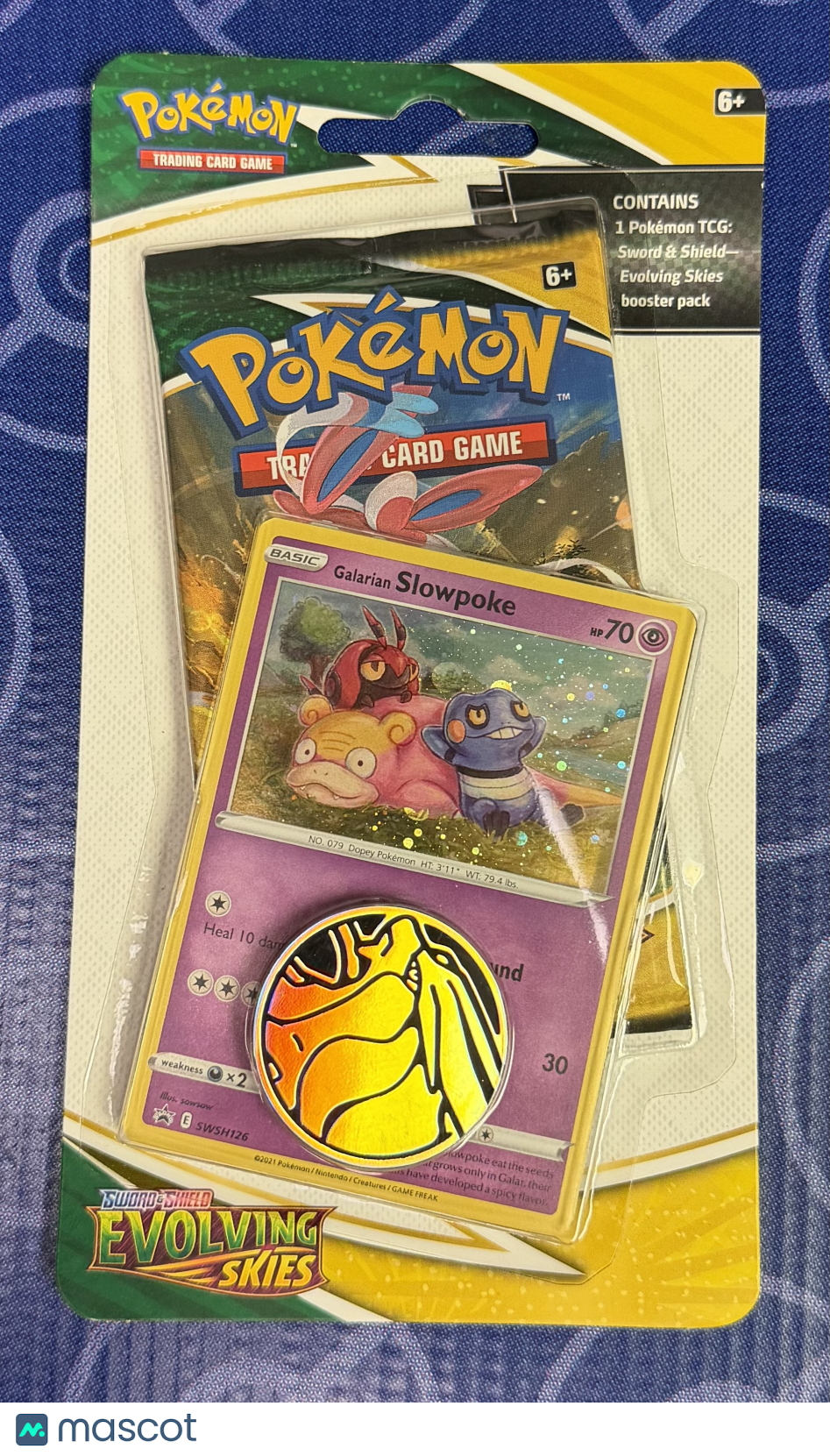 2021 Evolving Skies Blister Booster Pack Slowpoke Promo Card Coin