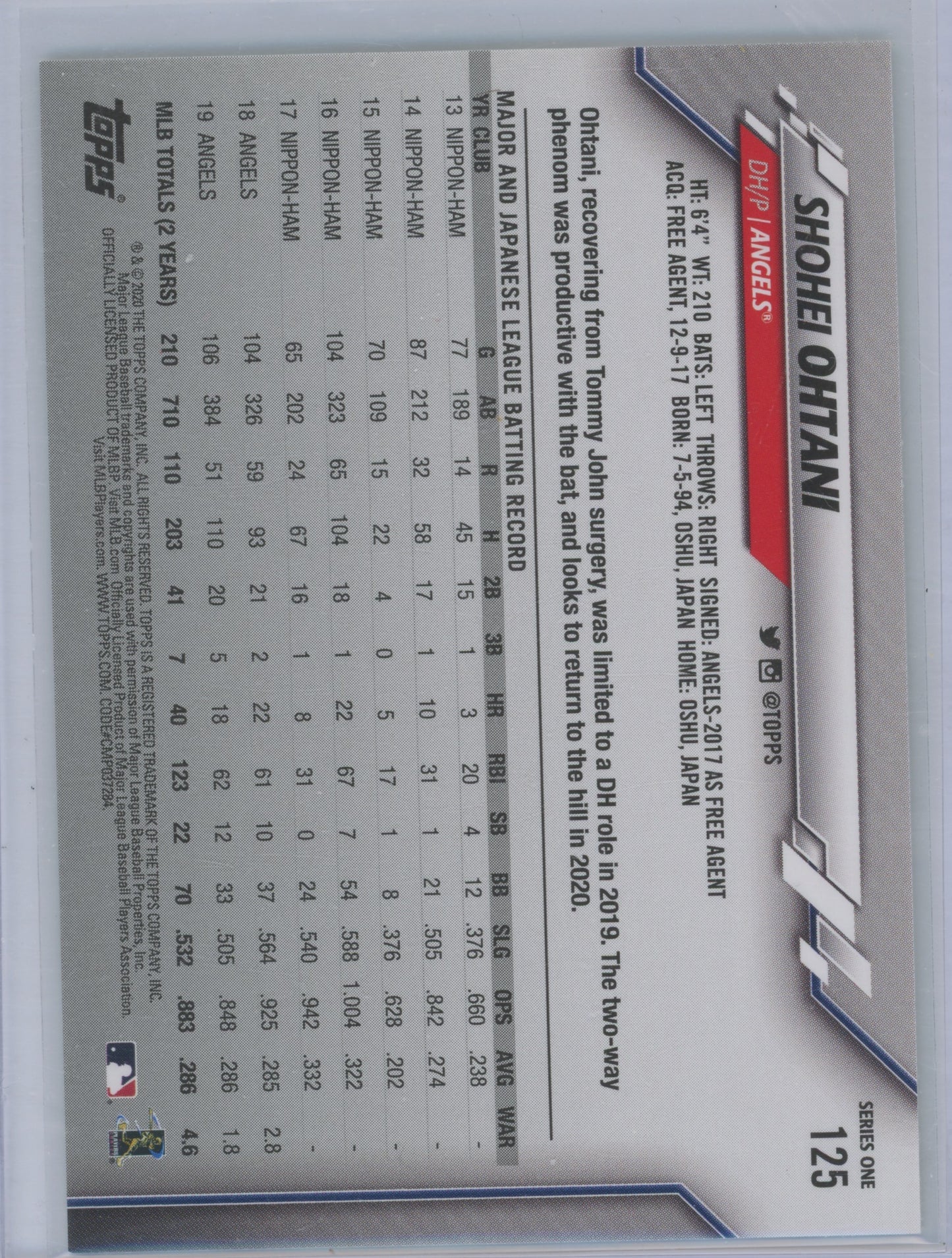 2020 Topps Shohei Ohtani #125 Image Variation