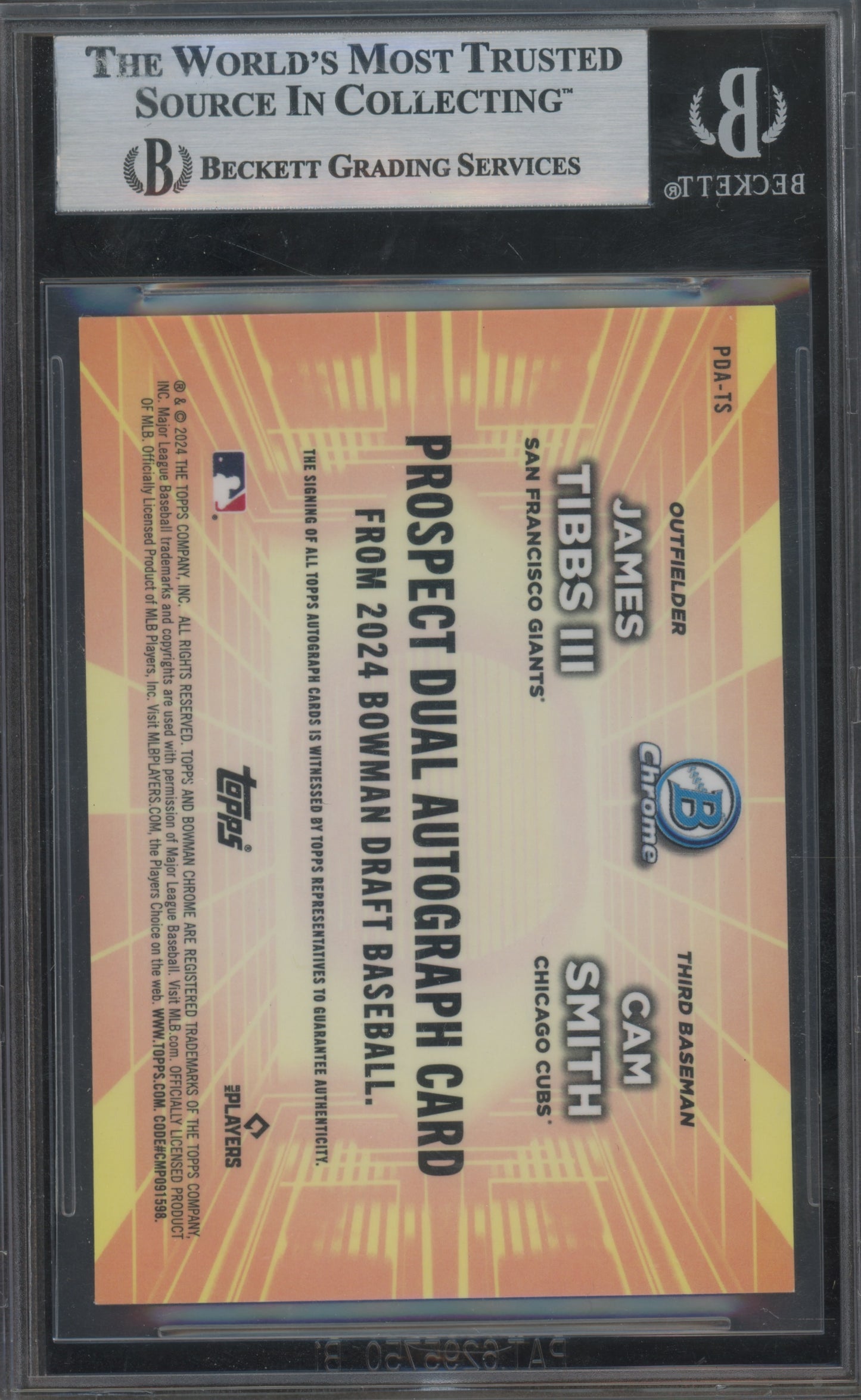 2024 Bowman Chrome Draft Autos Gold Cam Smith James Tibbs III #PDATS BGS Auto 9