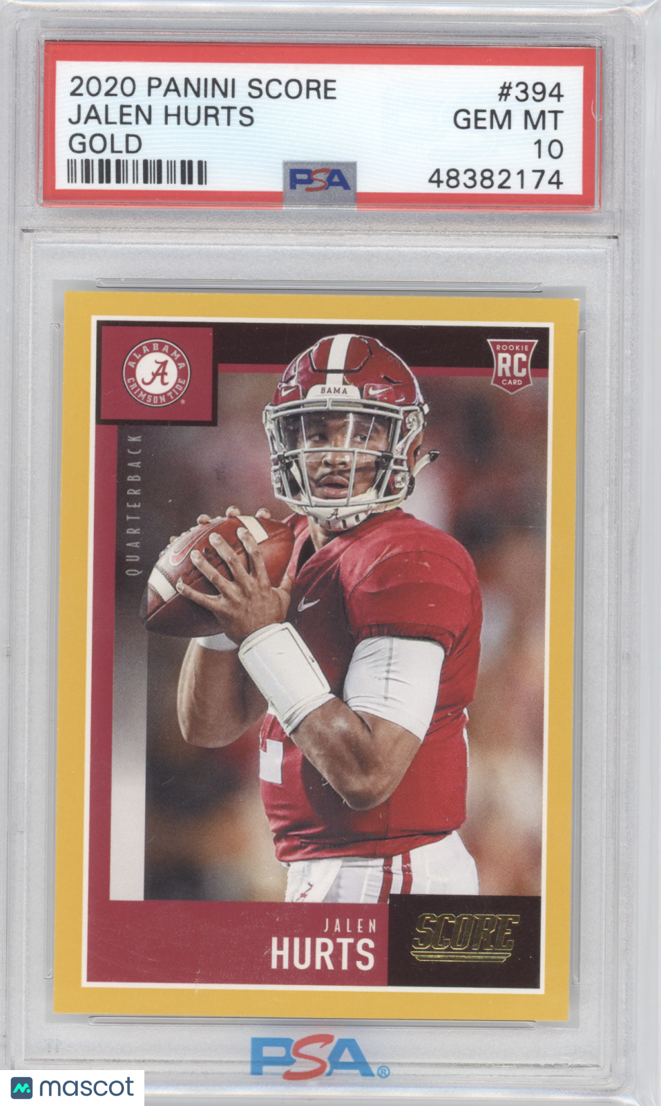 2020 Panini Score Jalen Hurts #394 Gold PSA 10