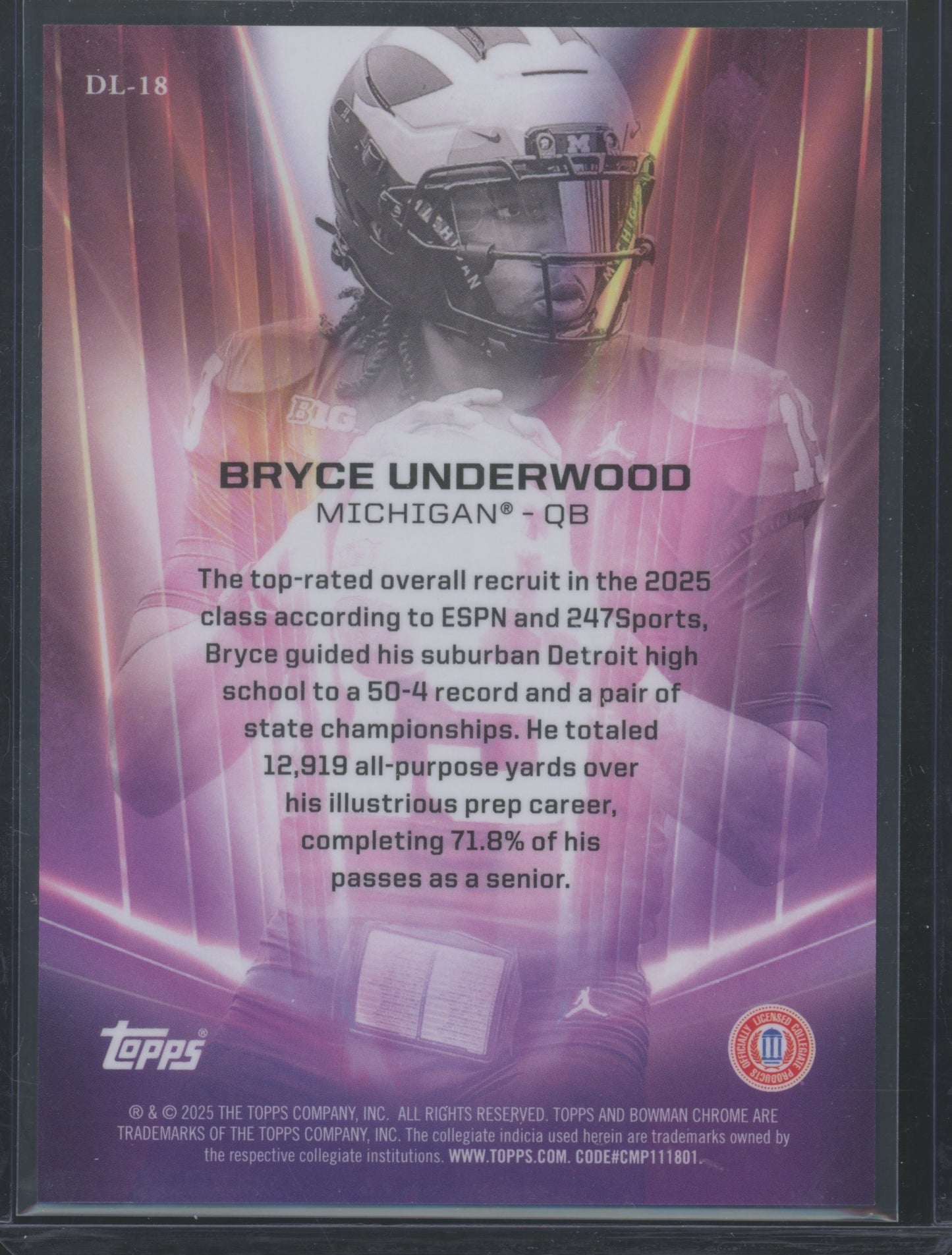 2025 Bowman Chrome University Bryce Underwood #DL-18