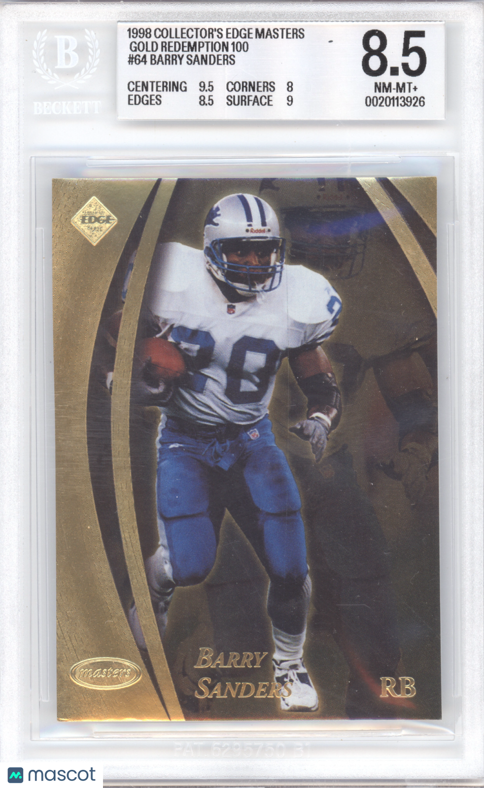 1998 Collectors Edge Masters Gold Redemption Barry Sanders #64 67/100 67 BGS 8.5