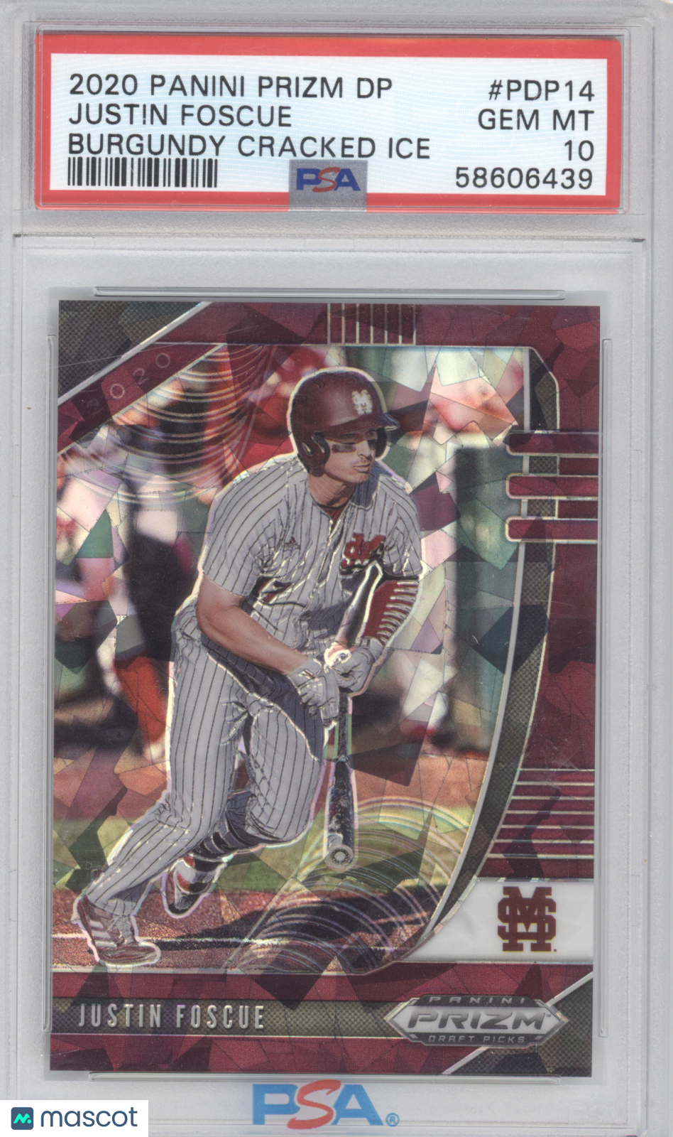 2020 Panini Prizm Draft Picks Justin Foscue Burgundy Cracked Ice 08/23 PSA 10
