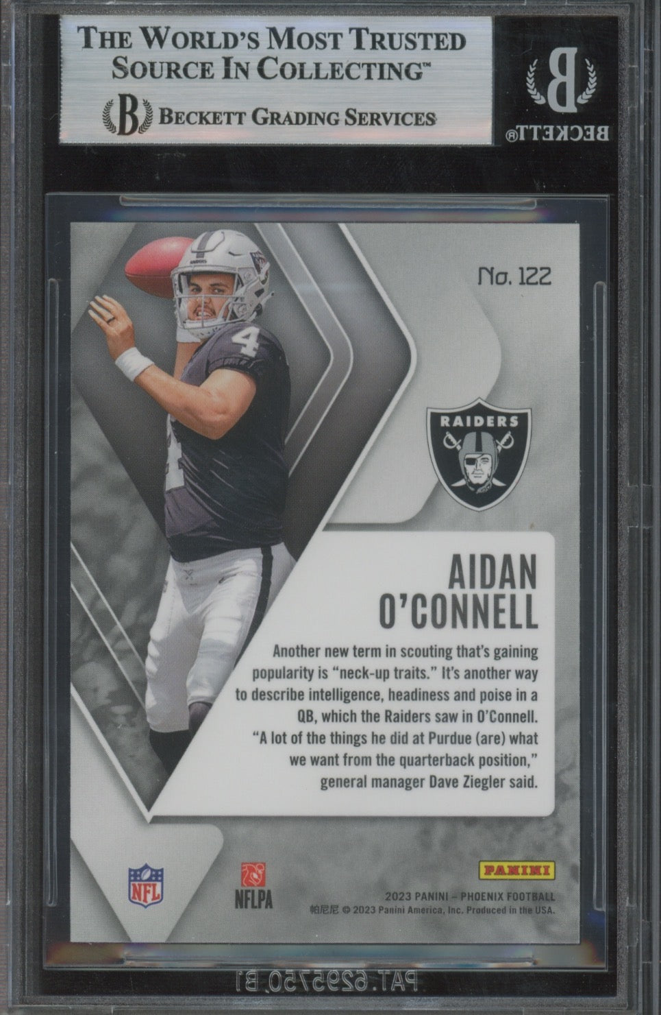 2023 Panini Phoenix Aidan O'Connell #122 Color Burst BGS 9
