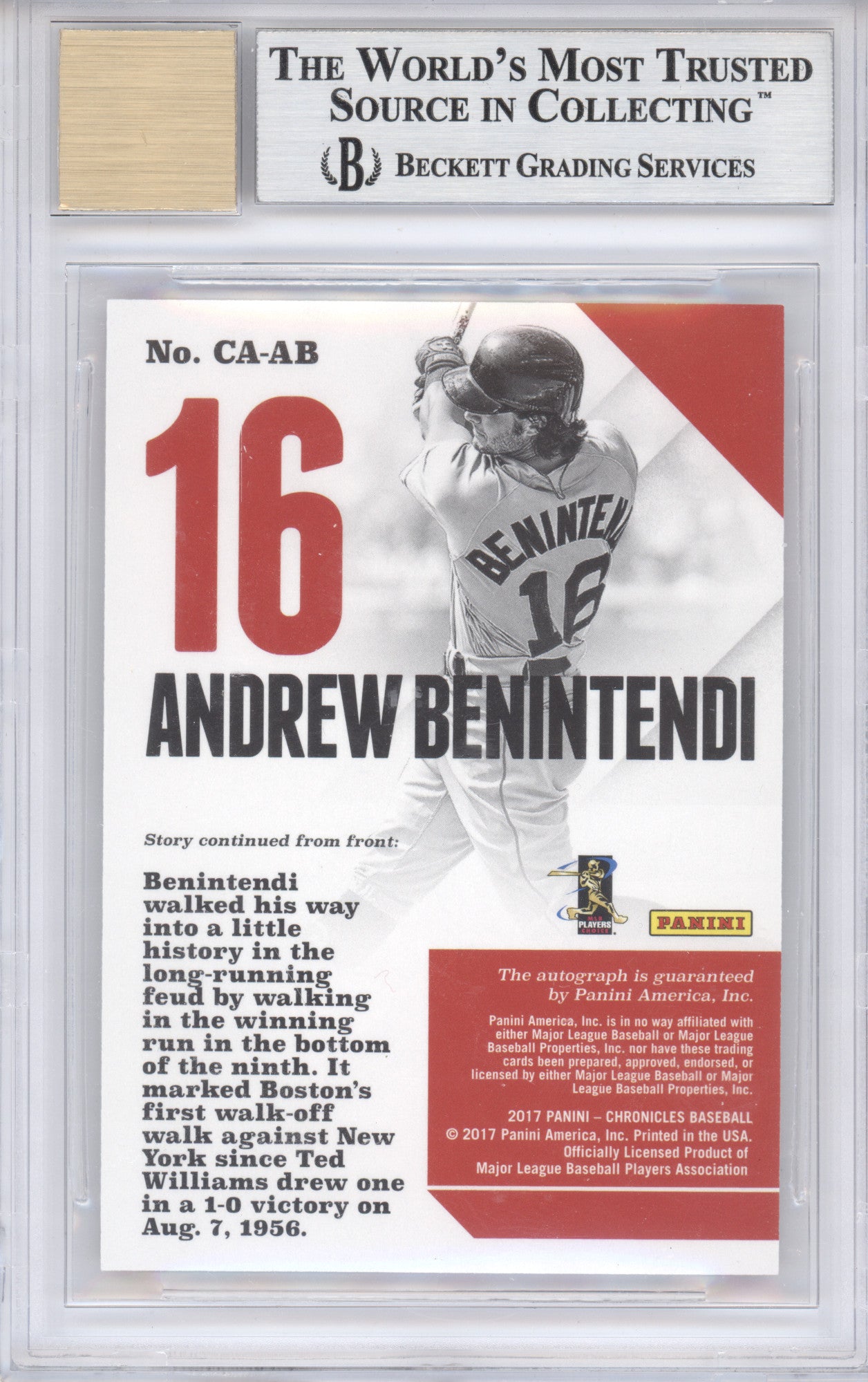 2017 Panini Chronicles Autographs Andrew Benintendi #4 BGS 9 Auto 10