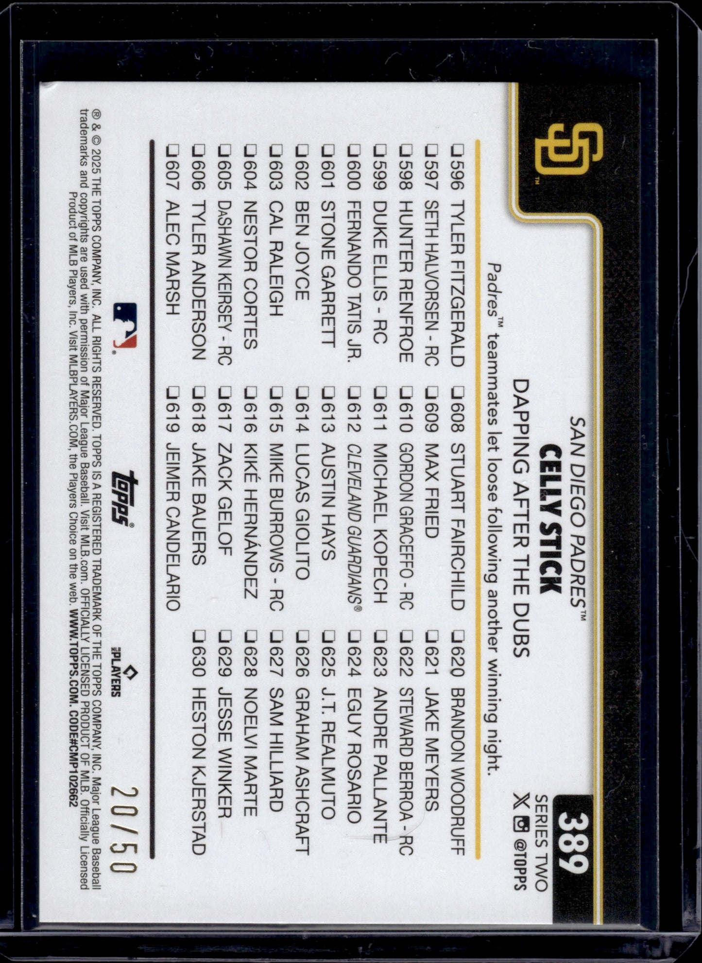 2025 Topps Celly Stick Tatis Jr./Machado #389 Dapping After the Dubs 20/50