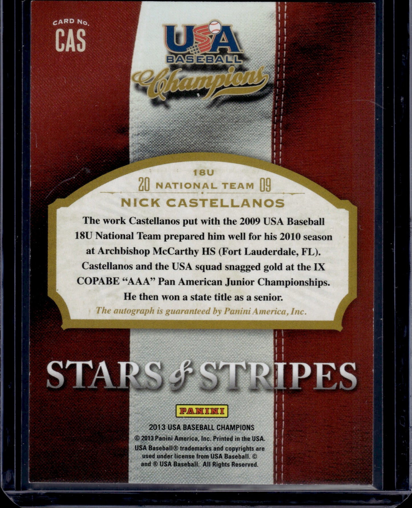 2013 USA Baseball Champions Stars & Stripes Nick Castellanos #CAS Auto 206/573