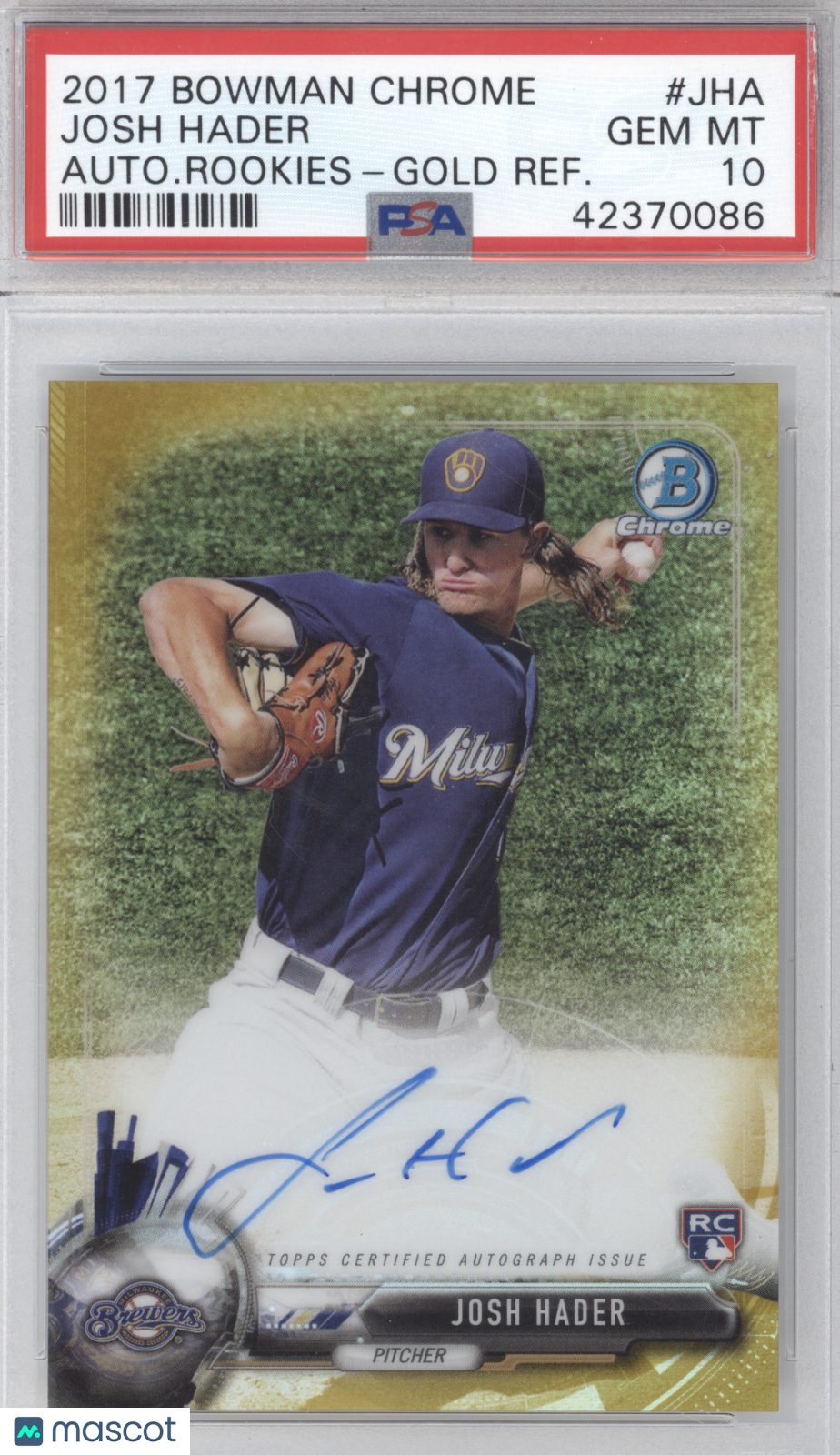 2017 Bowman Chrome Autograph Rookies Josh Hader #JHA Gold Refractor 15/50 PSA 10