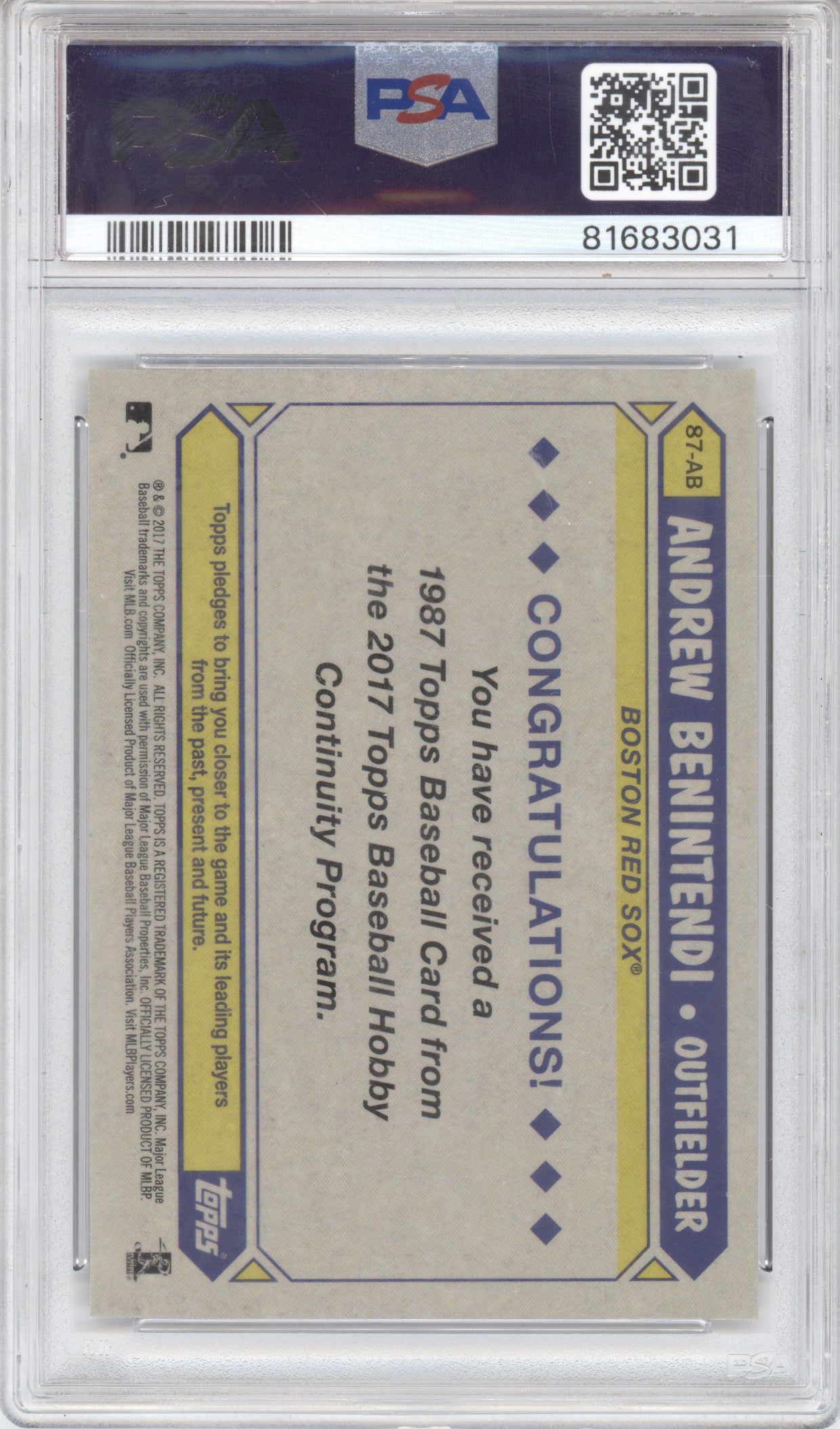 2017 Topps 1987 Silver Pack Promo Andrew Benintendi #87-AB RC PSA 10