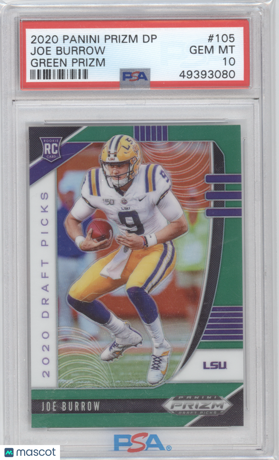 2020 Panini Prizm Draft Picks Joe Burrow #105 Green PSA 10