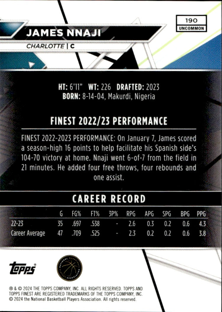 2024 Topps Finest James Nnaji #190 18/20 RC