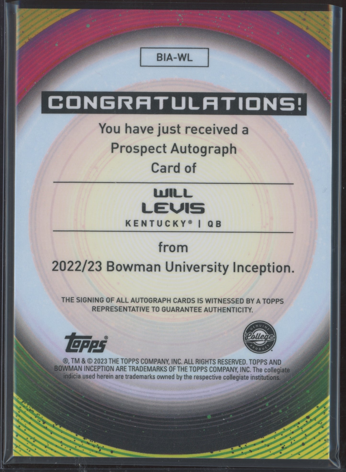 2023 Bowman U Inception Will Levis #BIA-WL 27/50
